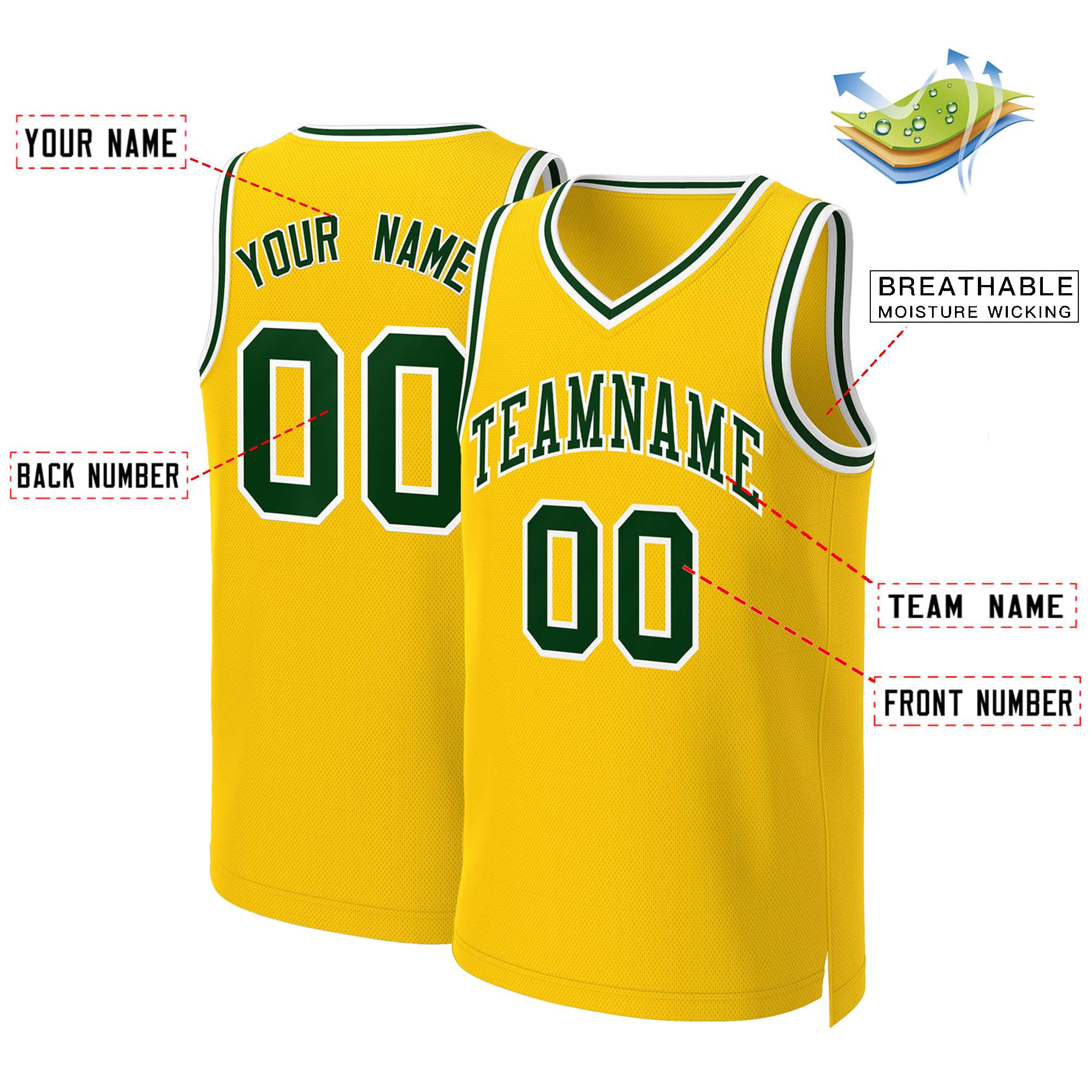 Custom Yellow Green-White Classic Tops Basketball Jersey