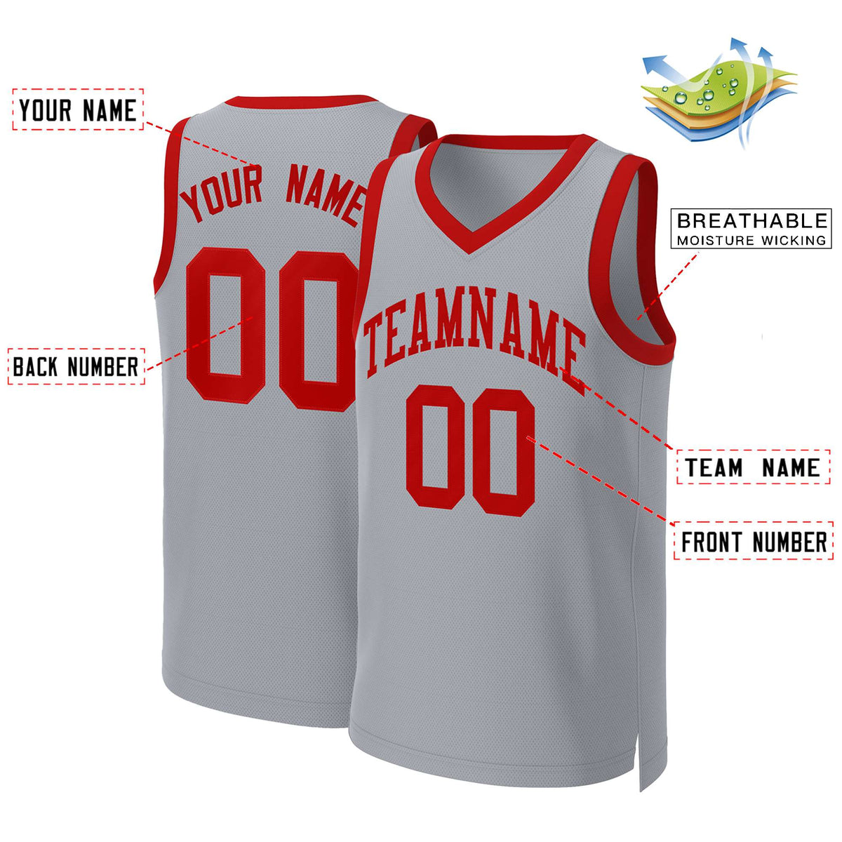 Custom Gray Red Classic Tops Basketball Jersey