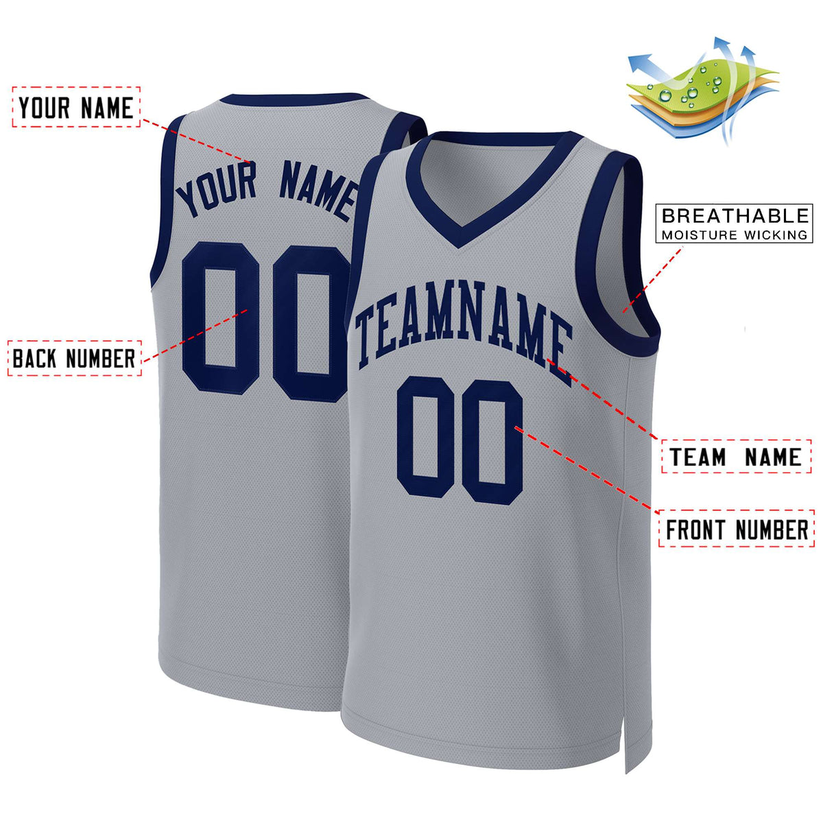 Custom Gray Navy Classic Tops Basketball Jersey