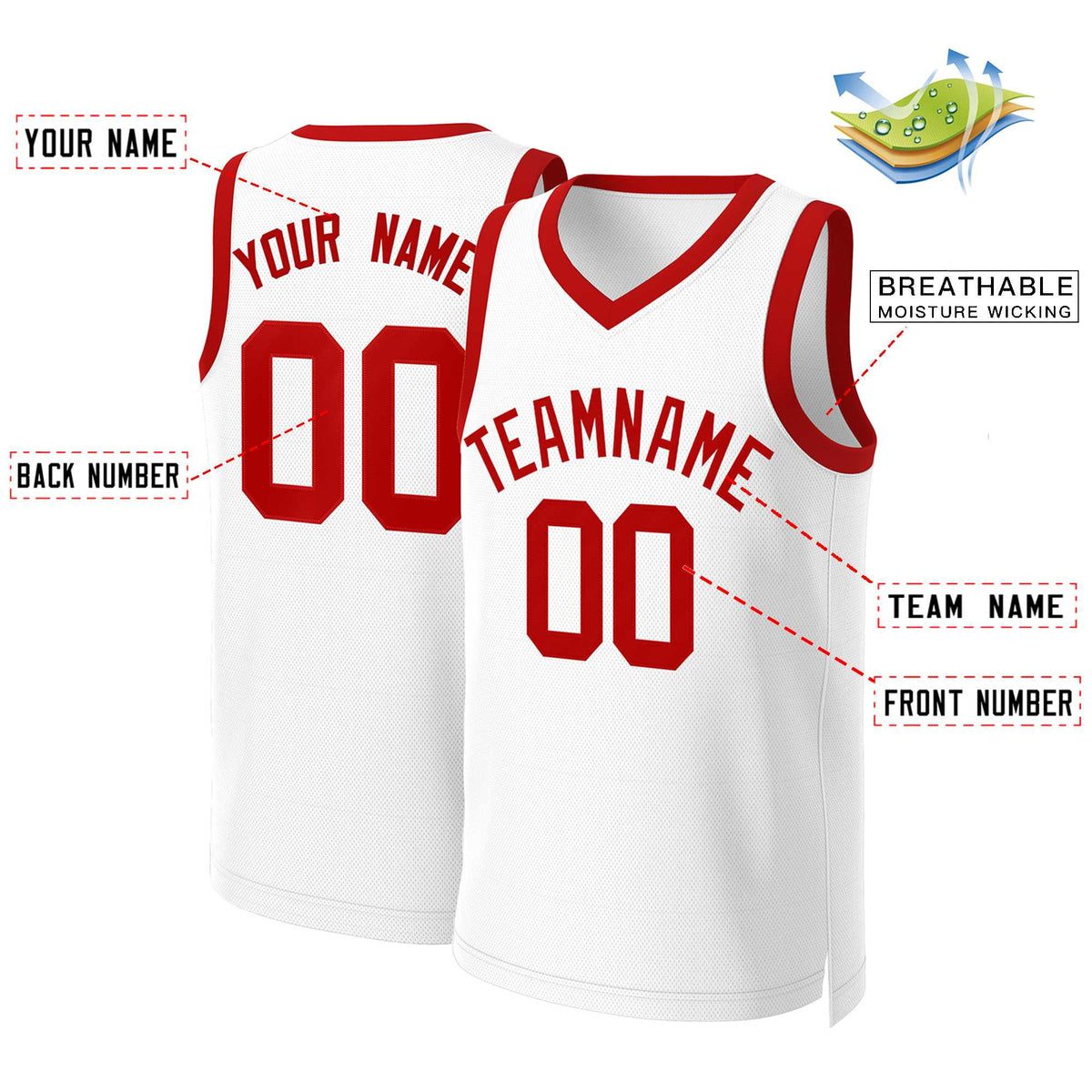 Custom White Red Classic Tops Basketball Jersey | KXKSHOP