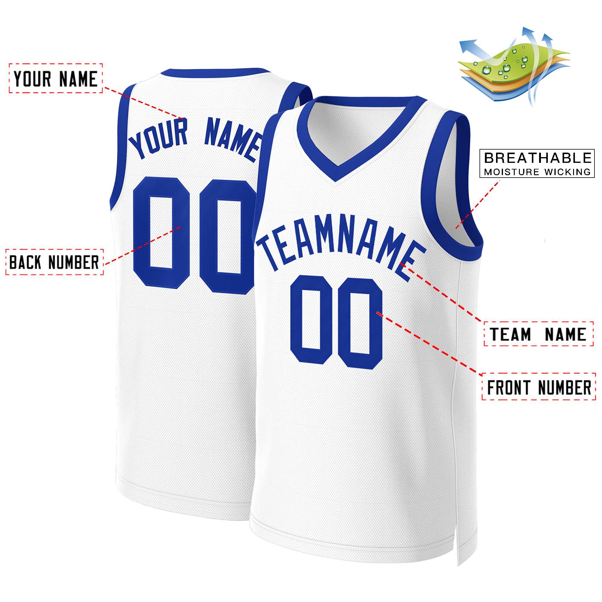 Maillot de basket-ball classique Royal blanc personnalisé