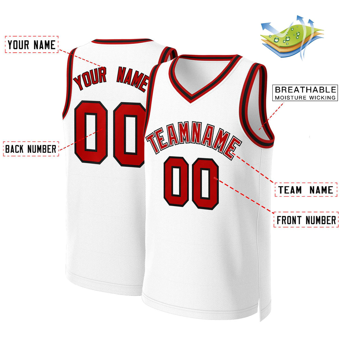 Custom White Red Classic Tops Basketball Jersey | KXKSHOP