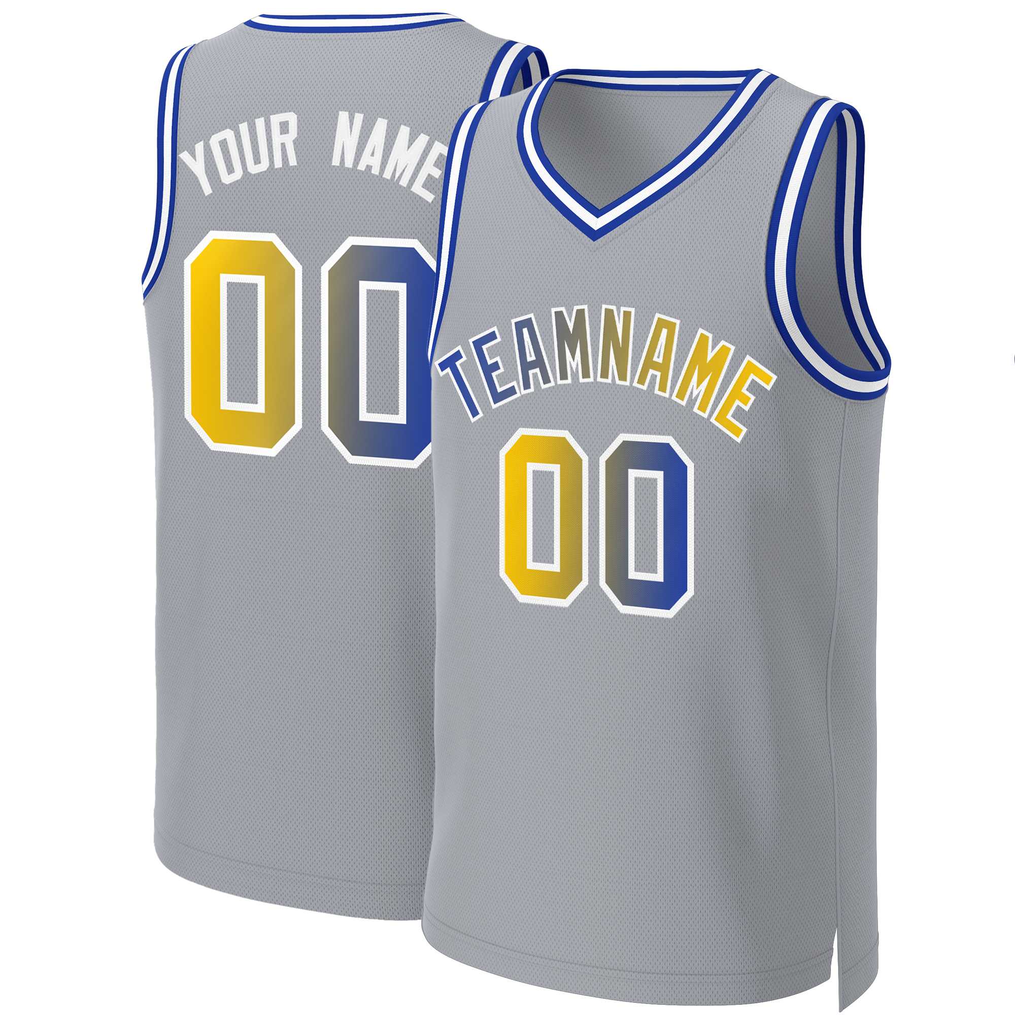 Maillot de basket-ball personnalisé gris royal-blanc classique dégradé à la mode