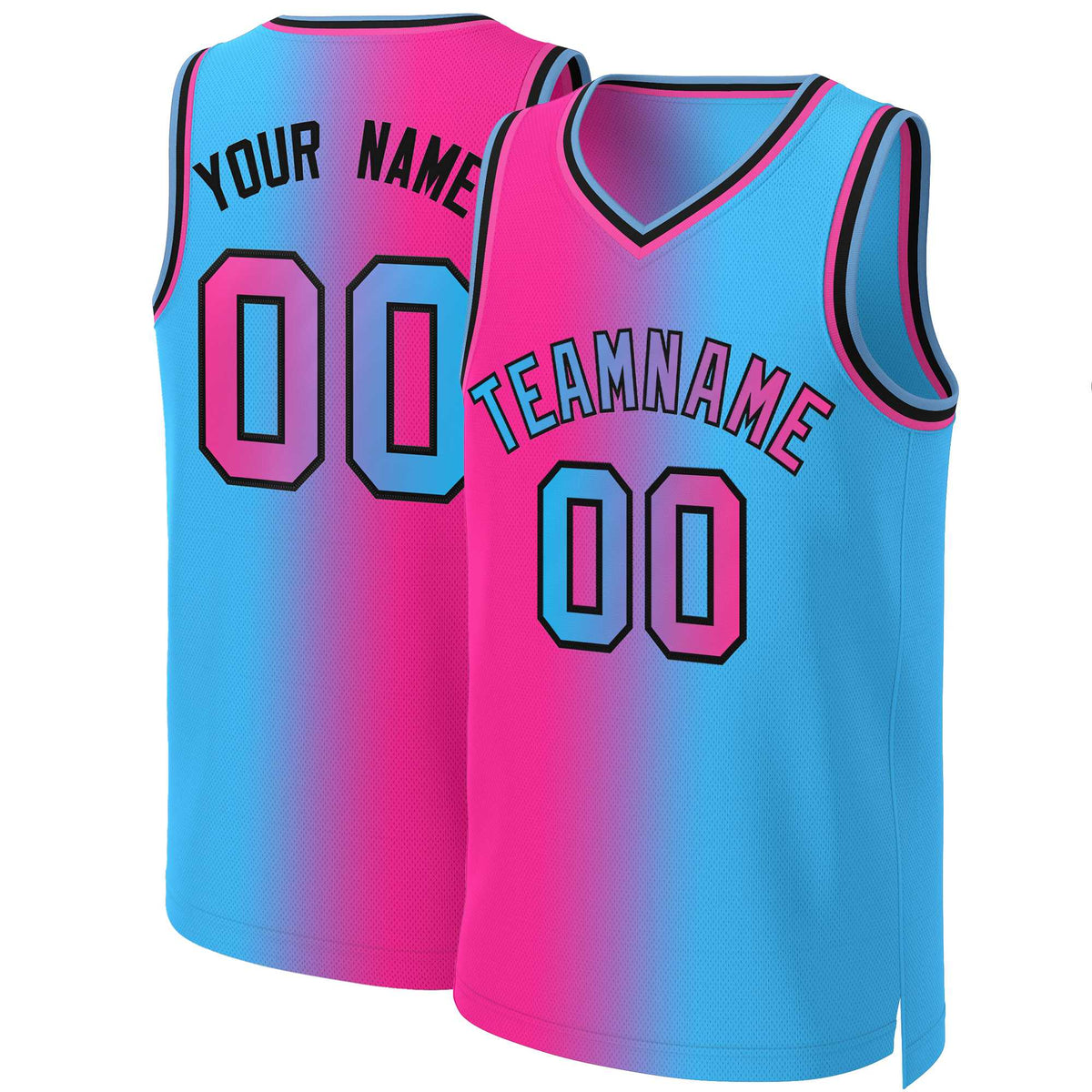 Maillot de basket-ball personnalisé dégradé rose bleu-noir