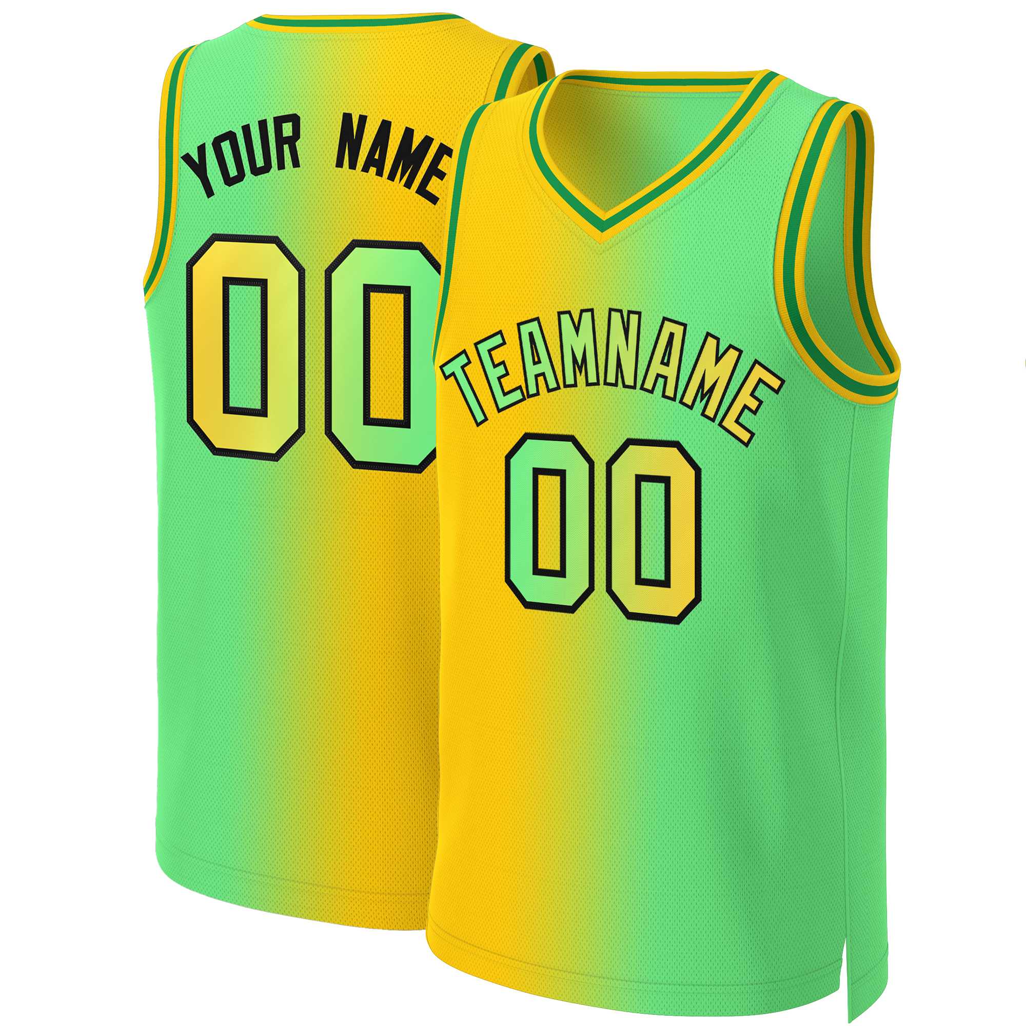 Maillot de basket-ball personnalisé jaune fluo vert-noir dégradé