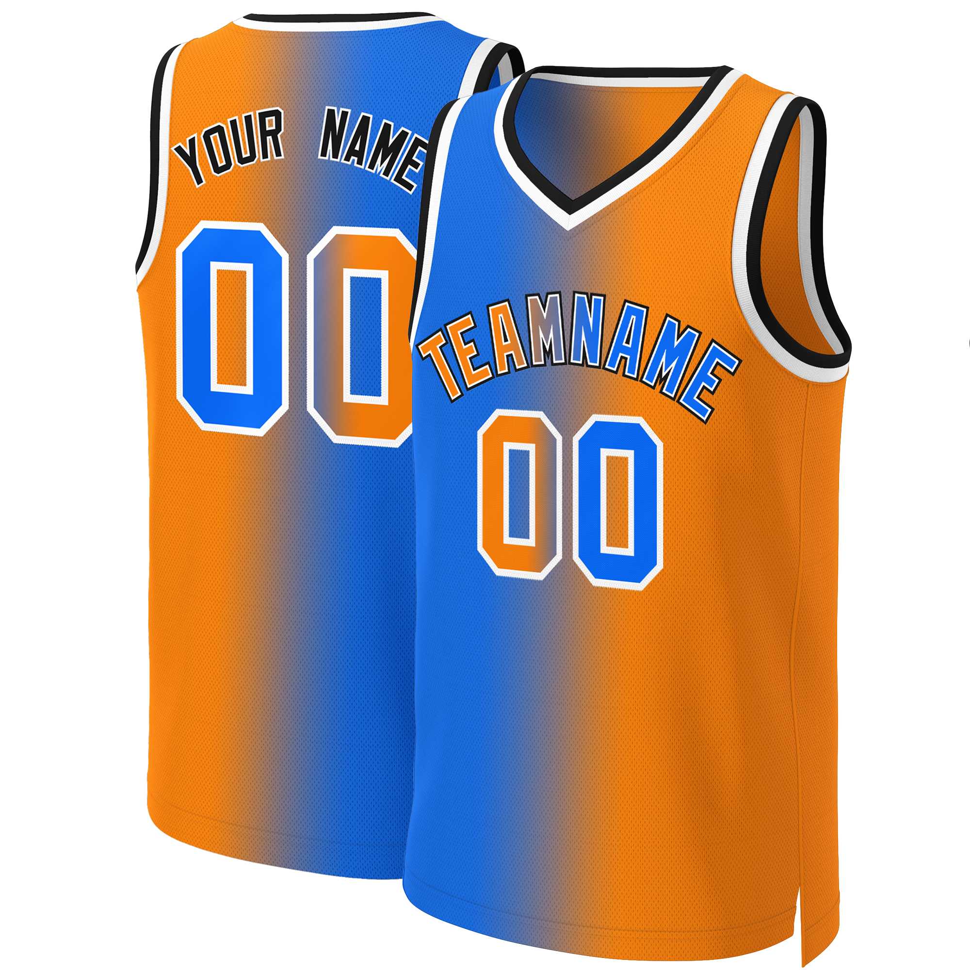 Maillot de basket-ball personnalisé dégradé bleu orange-blanc