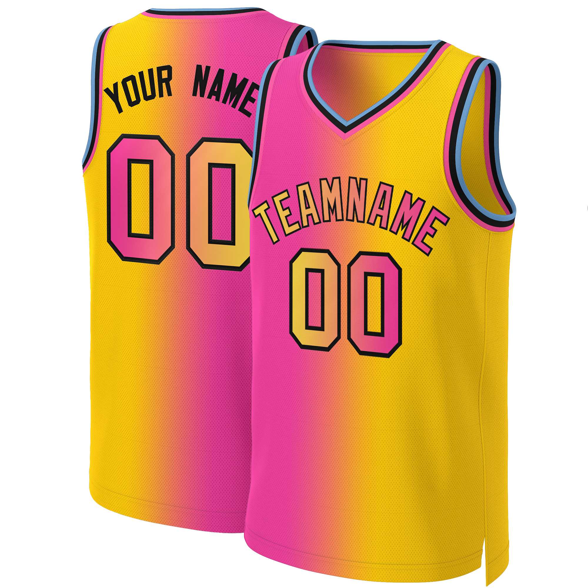 Maillot de basket-ball personnalisé dégradé rose jaune-noir