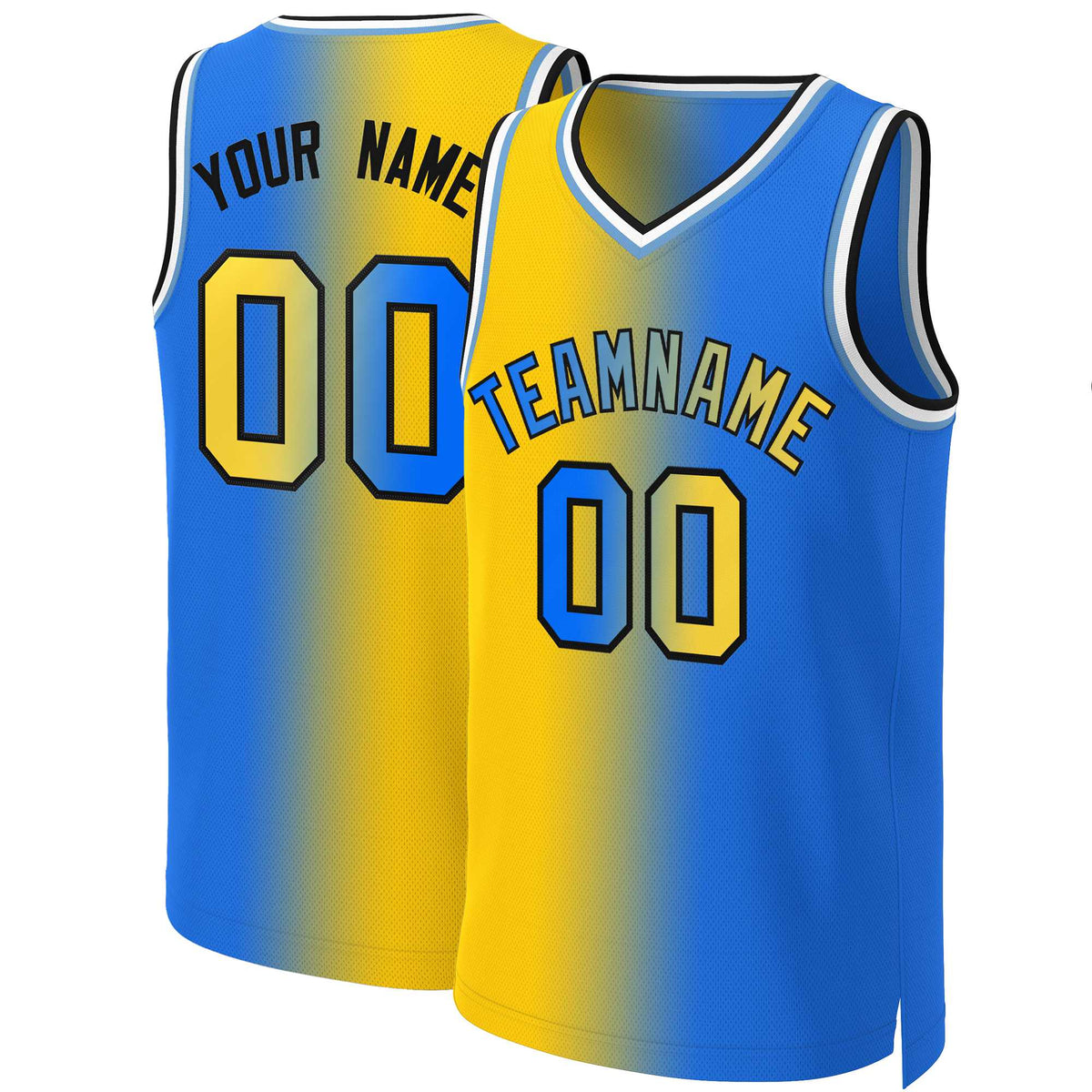 Maillot de basket-ball personnalisé dégradé jaune bleu-noir