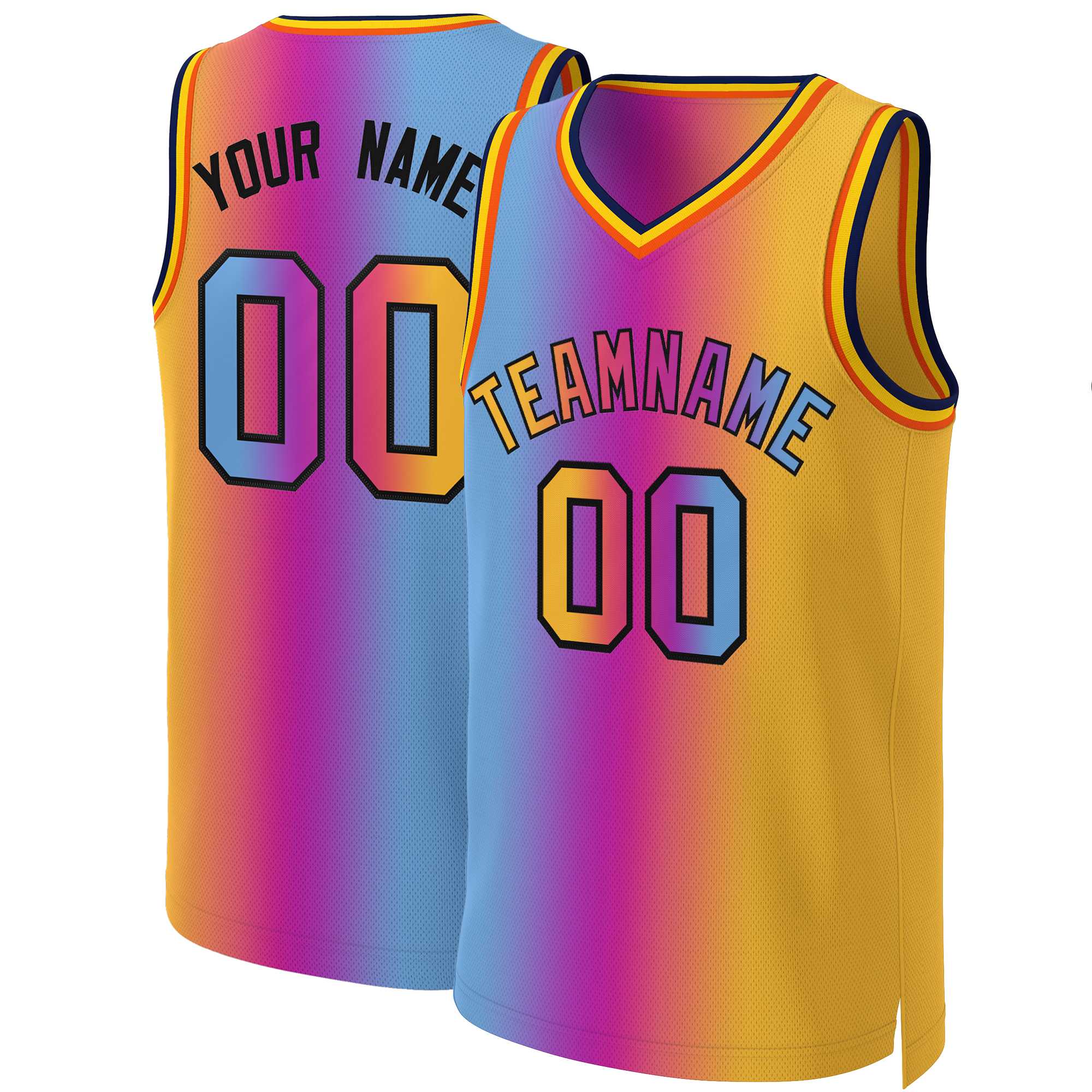 Maillot de basket-ball personnalisé dégradé rose jaune-noir