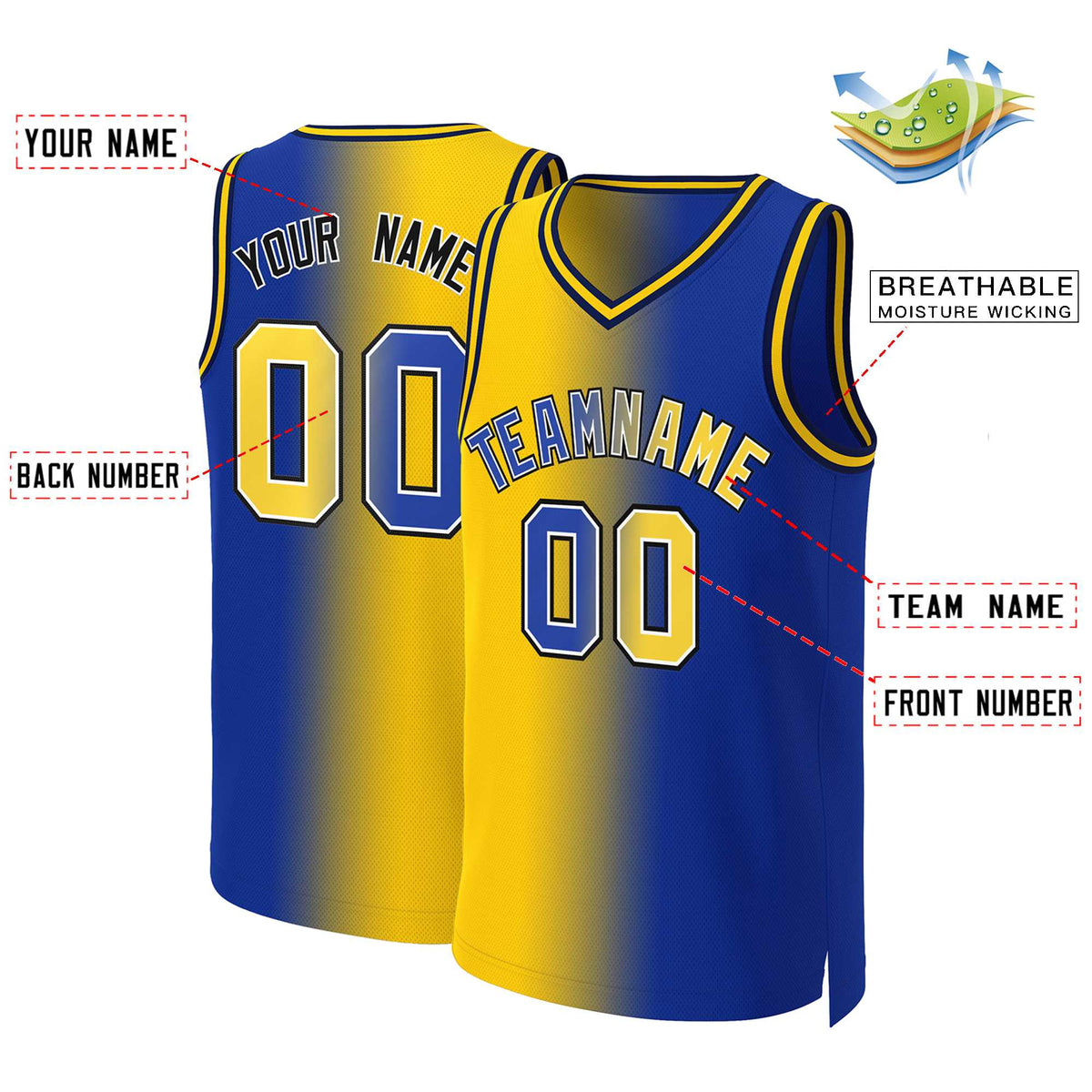 Benutzerdefinierte Royal Royal-Weiß Gradient Fashion Tops Basketball Jersey
