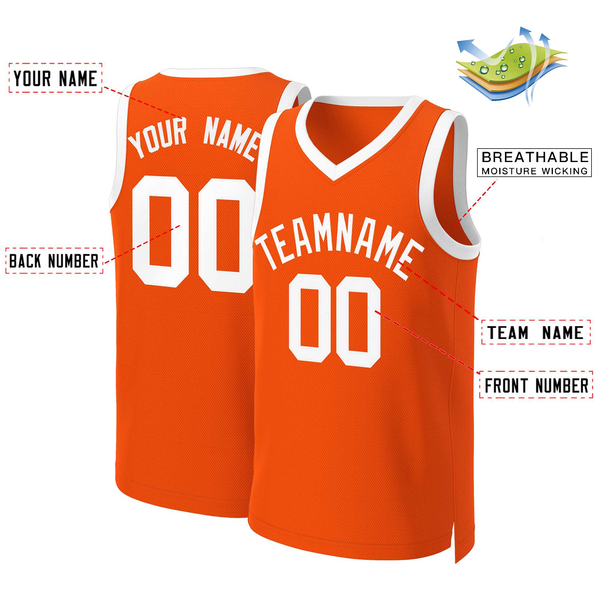 Benutzerdefinierte Orange Weiß Klassische Tops Basketball Jersey