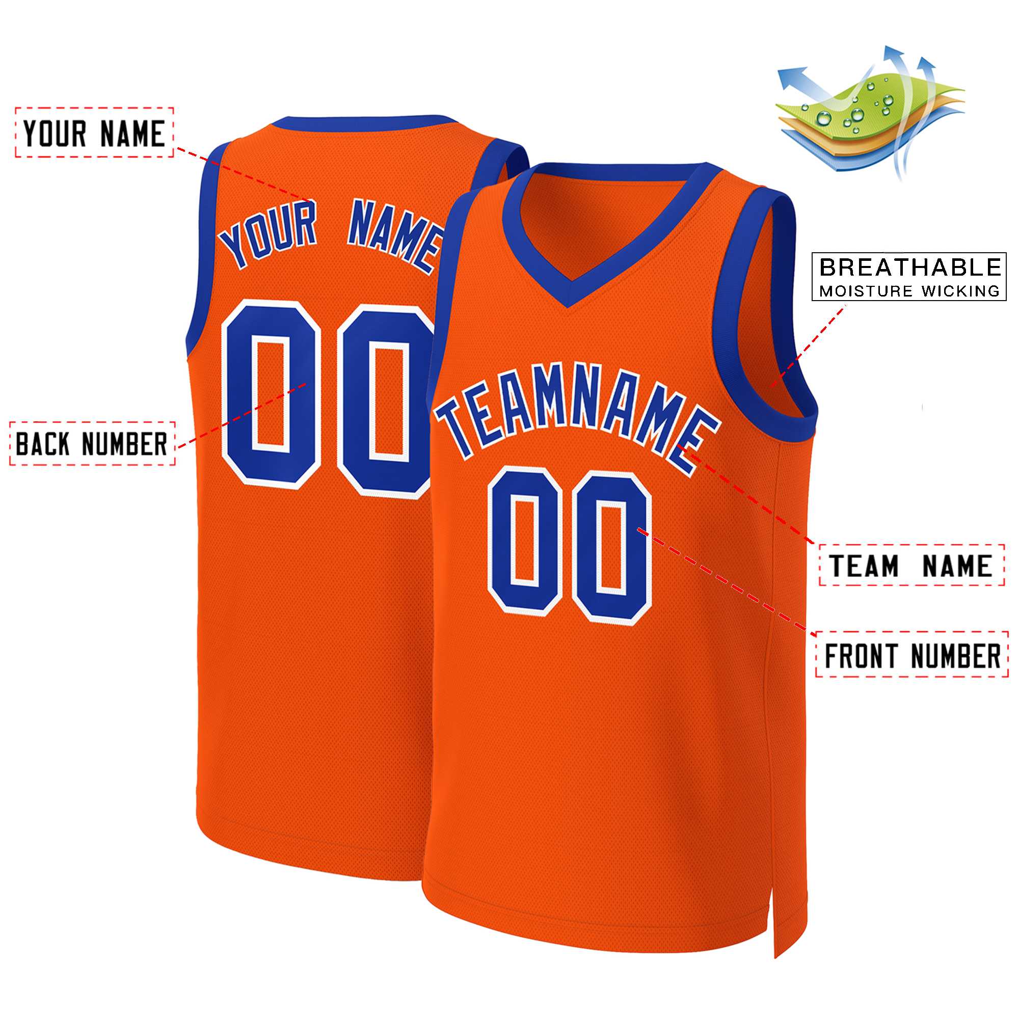 Benutzerdefinierte Orange Royal-Weiß Classic Tops Basketball Jersey