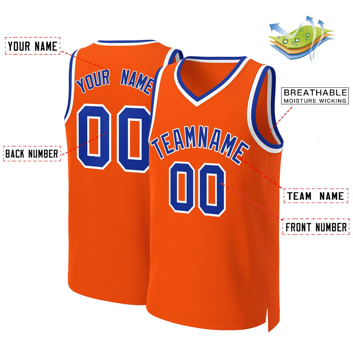 Benutzerdefinierte Orange Royal-Weiß Classic Tops Basketball Jersey