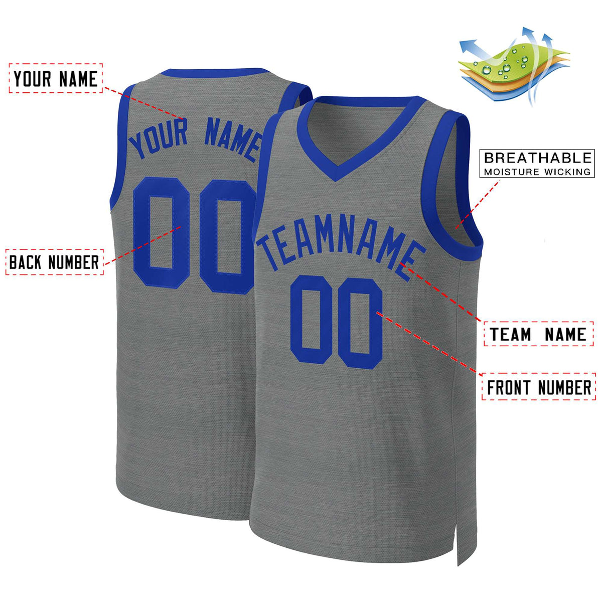 Benutzerdefinierte dunkelgrau Royal Classic Tops Basketball Jersey