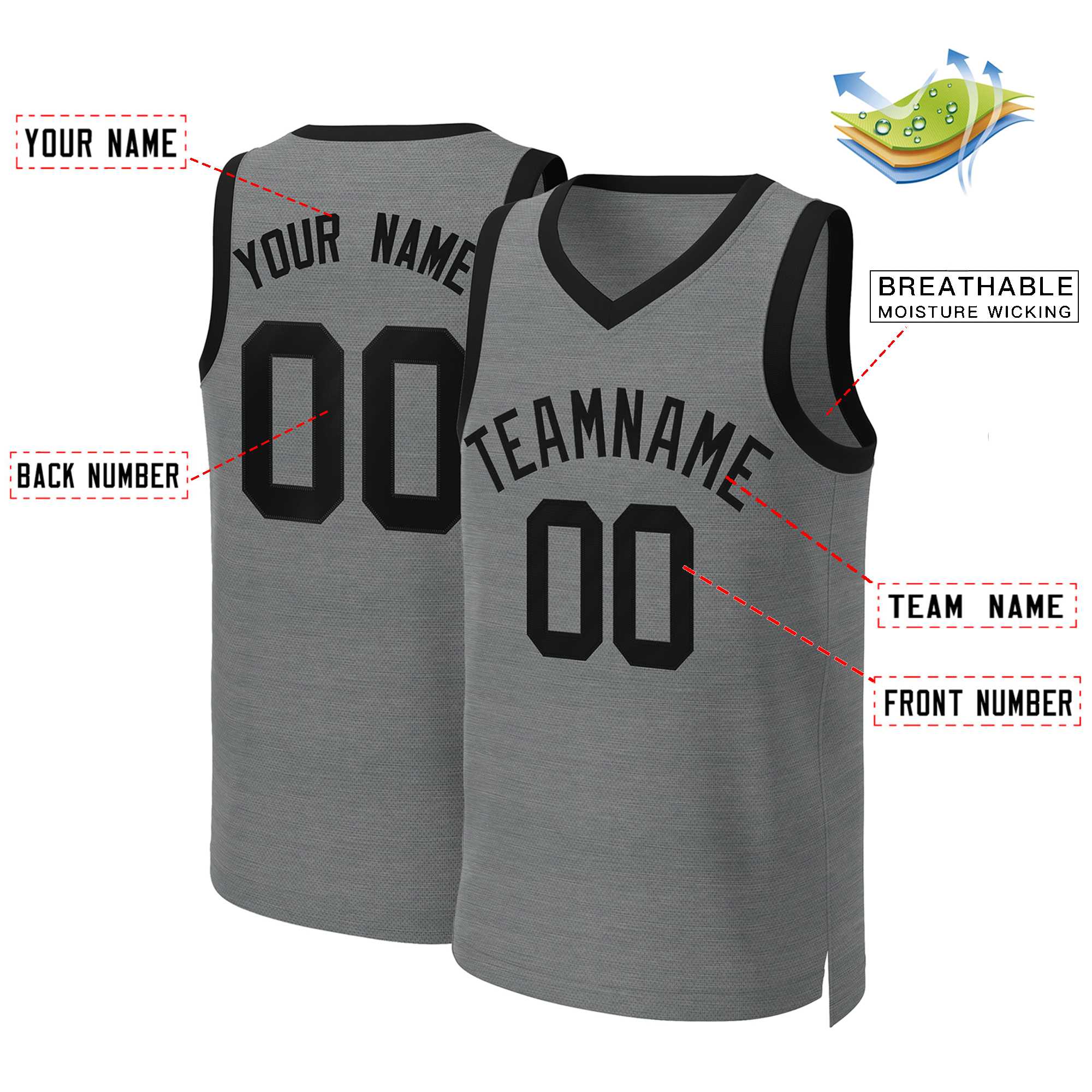Maillot de basket-ball classique gris foncé noir personnalisé