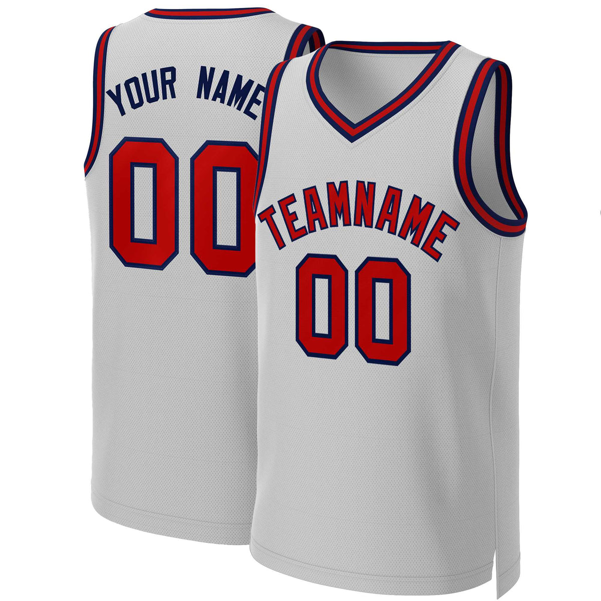 Maillot de basket-ball classique gris rouge-bleu marine personnalisé