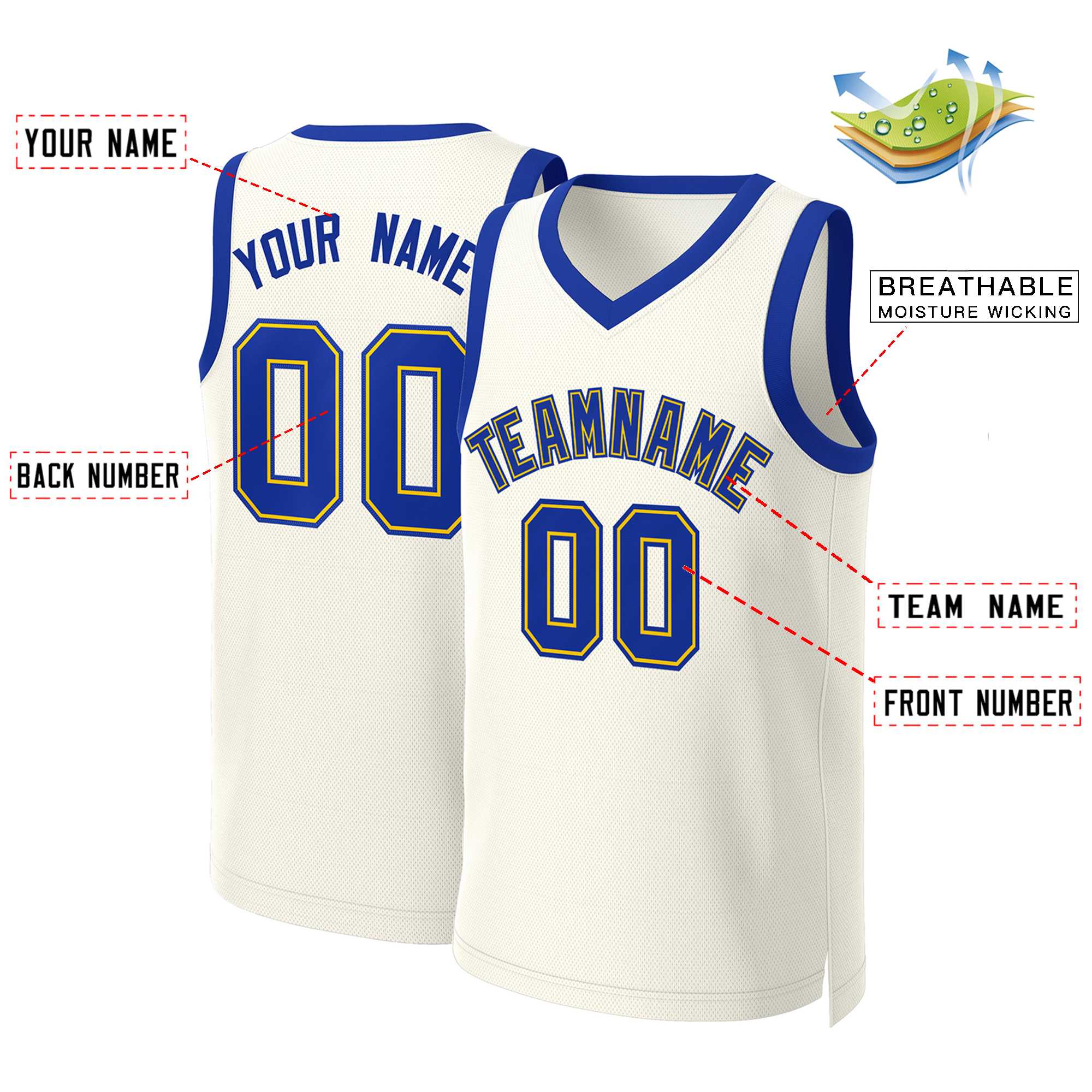 Benutzerdefiniertes Khaki Royal-Gelb Classic Tops Basketballtrikot