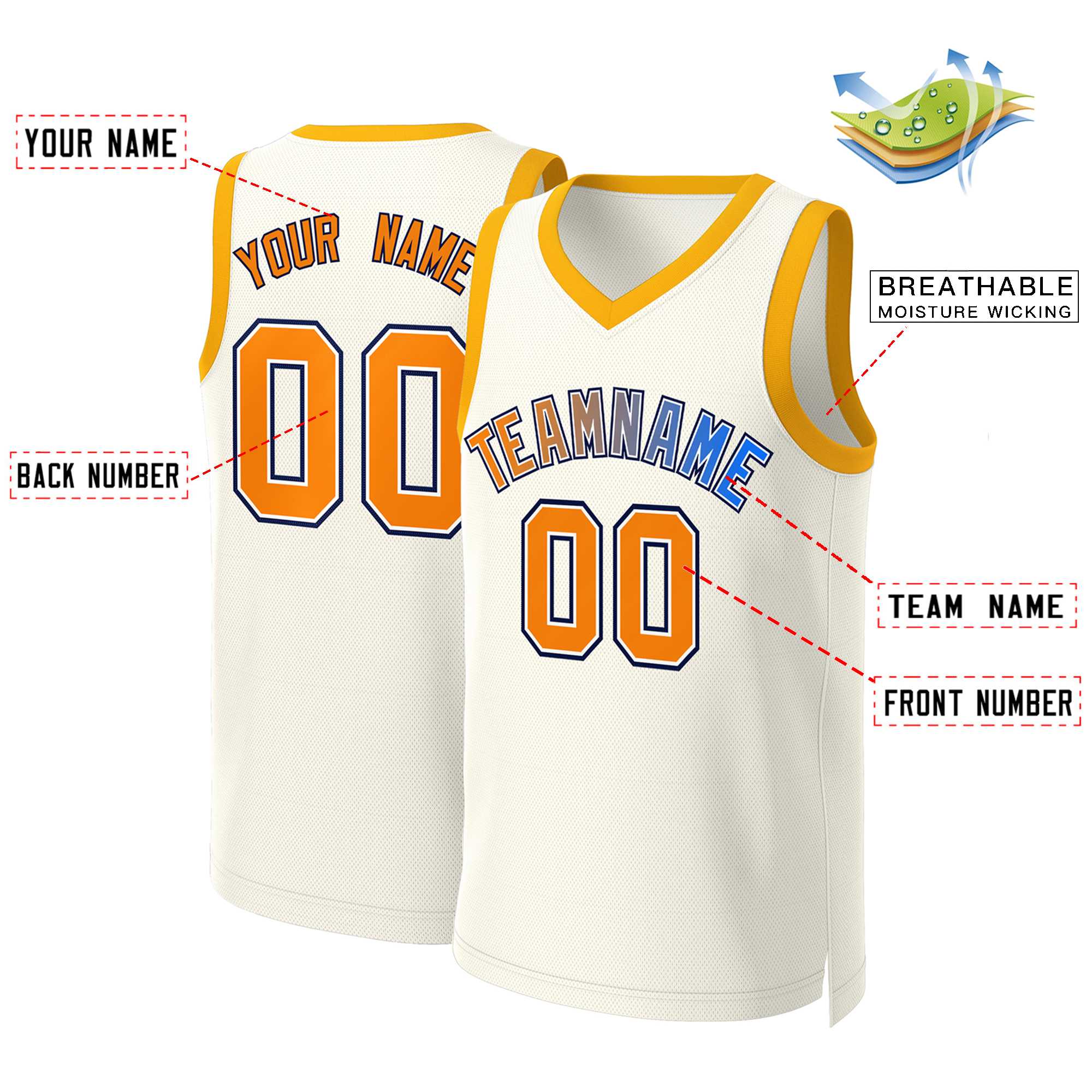 Maillot de basket-ball personnalisé kaki orange-blanc classique dégradé mode hauts