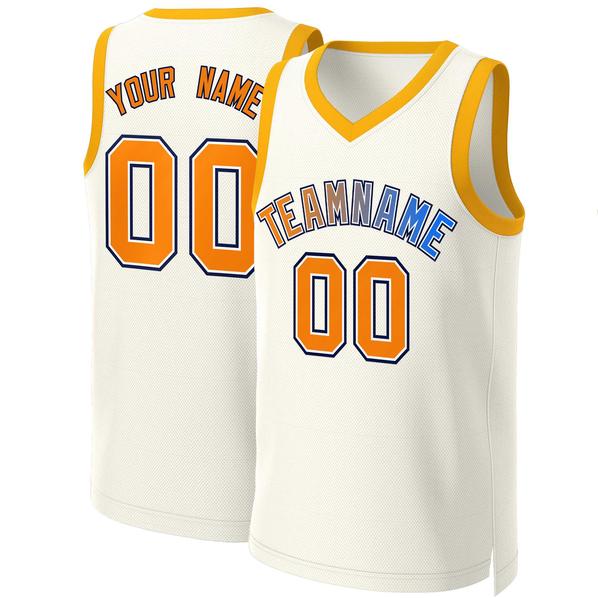 Maillot de basket-ball personnalisé kaki orange-blanc classique dégradé mode hauts