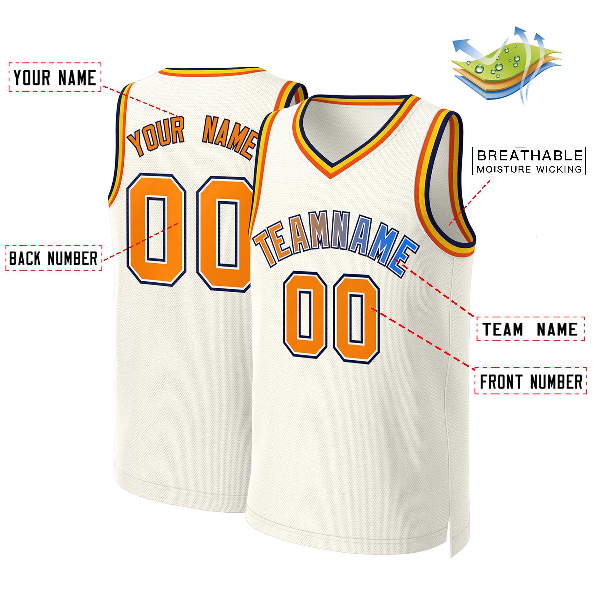 Maillot de basket-ball personnalisé à dégradé classique kaki orange-blanc