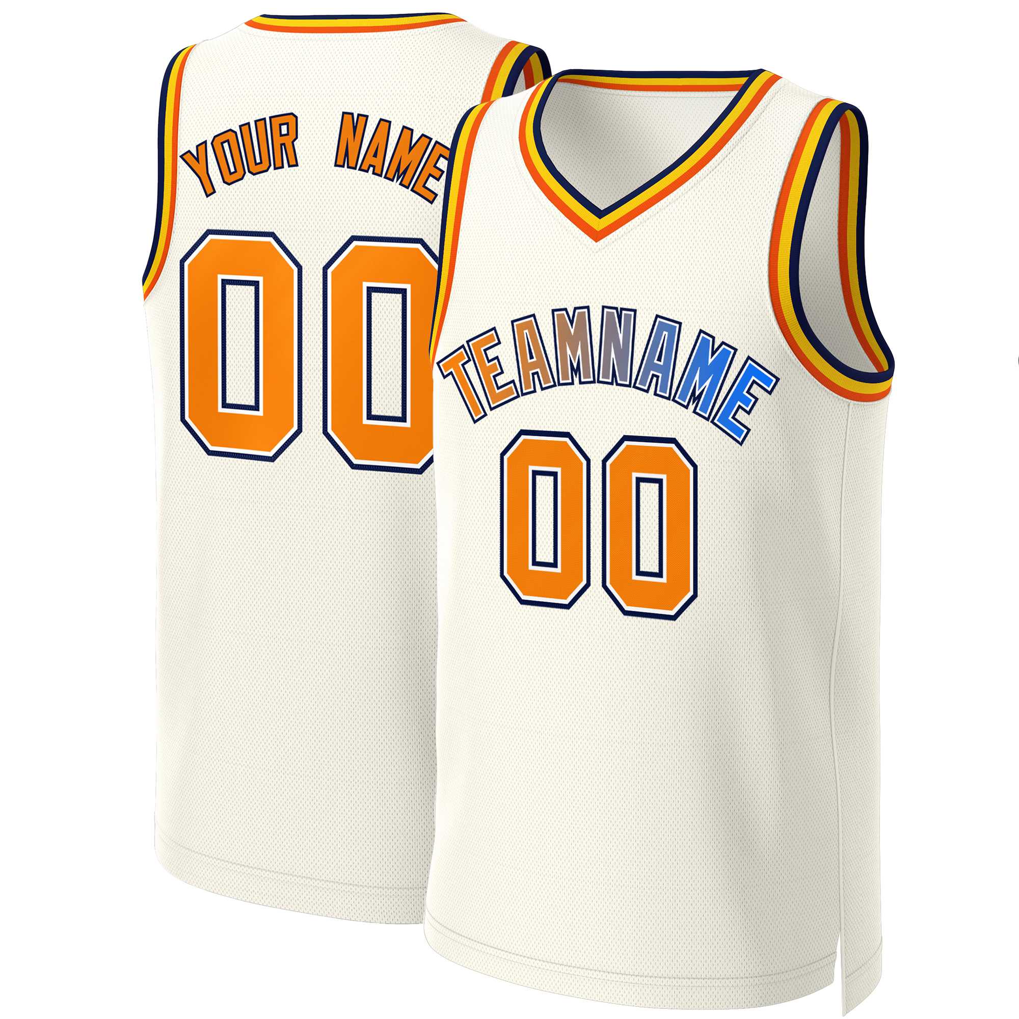 Maillot de basket-ball personnalisé à dégradé classique kaki orange-blanc