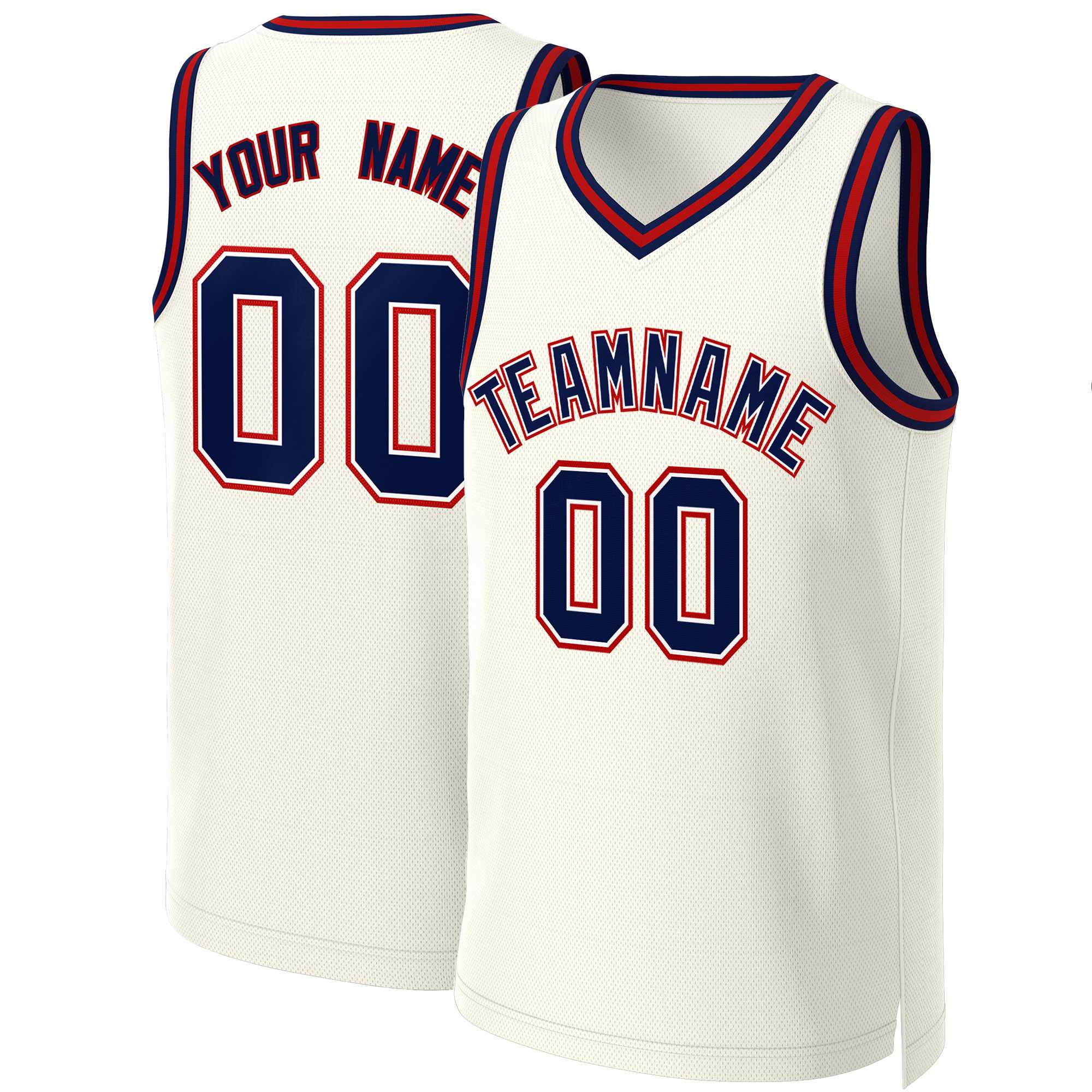 Maillot de basket-ball classique personnalisé kaki bleu marine et blanc