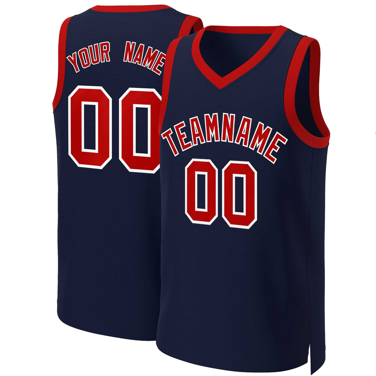Maillot de basket-ball classique bleu marine rouge et blanc personnalisé