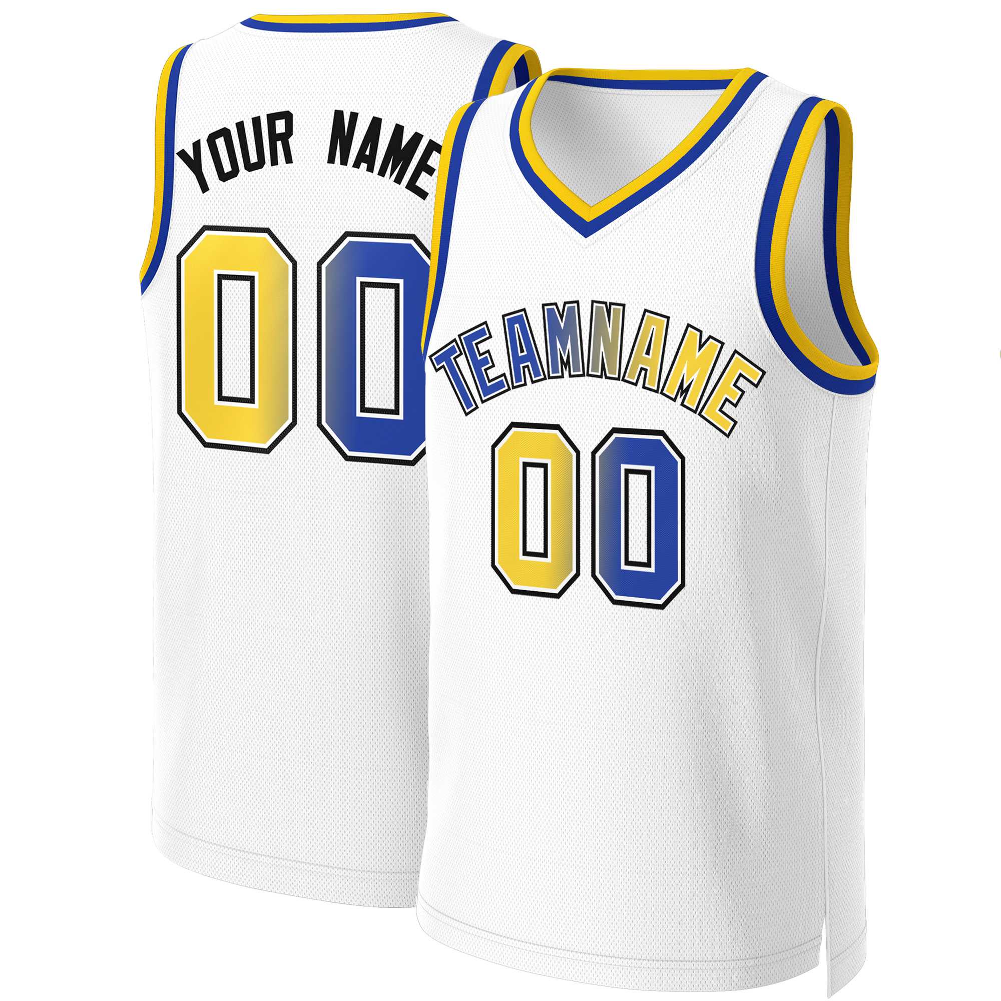 Maillot de basket-ball personnalisé blanc royal-blanc classique dégradé à la mode