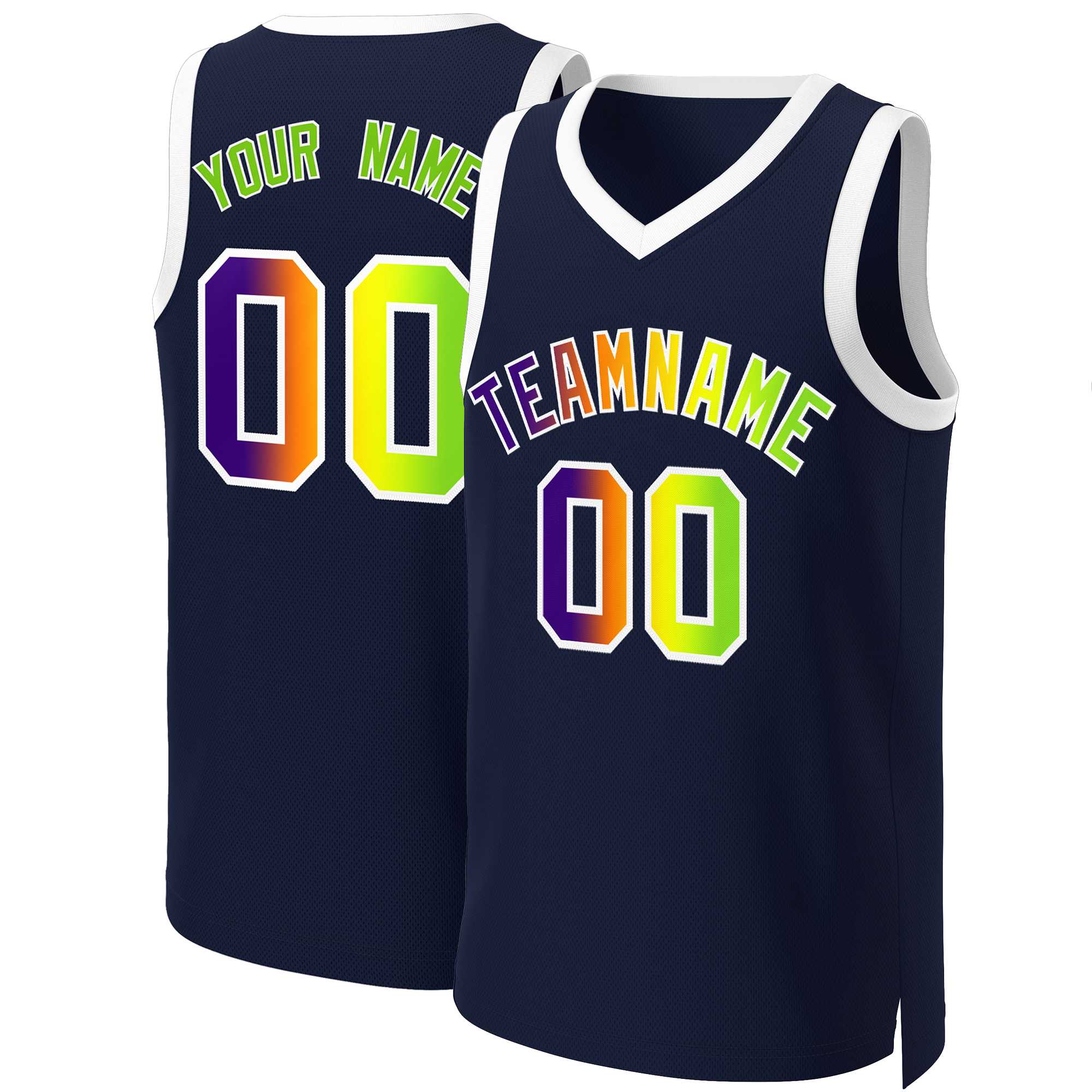 Maillot de basket-ball personnalisé bleu marine violet-blanc classique dégradé de mode