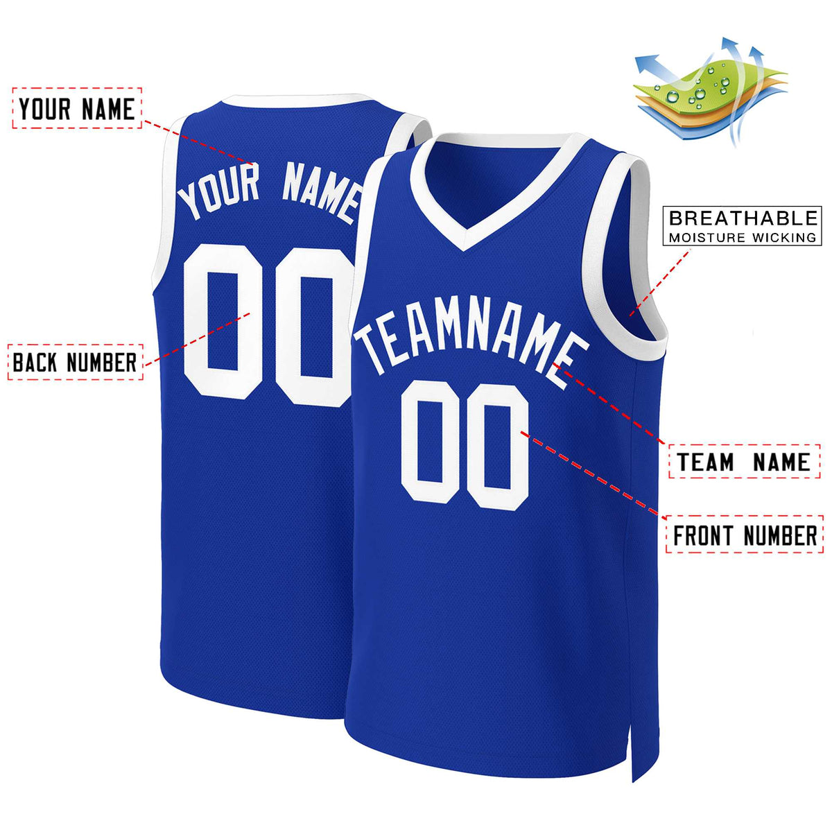 Benutzerdefinierte Royal White Classic Tops Basketballtrikot