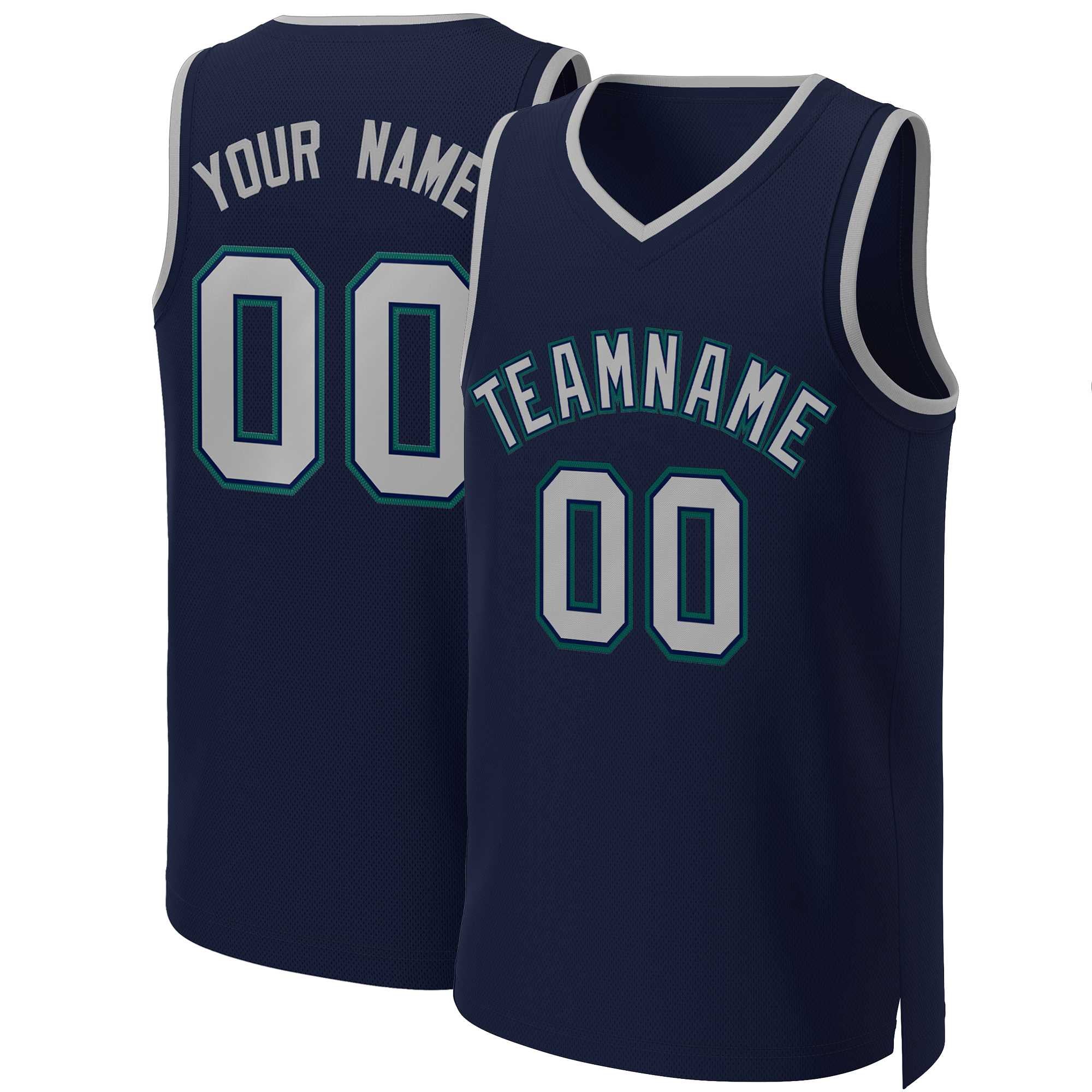 Maillot de basket-ball classique personnalisé bleu marine gris-bleu marine