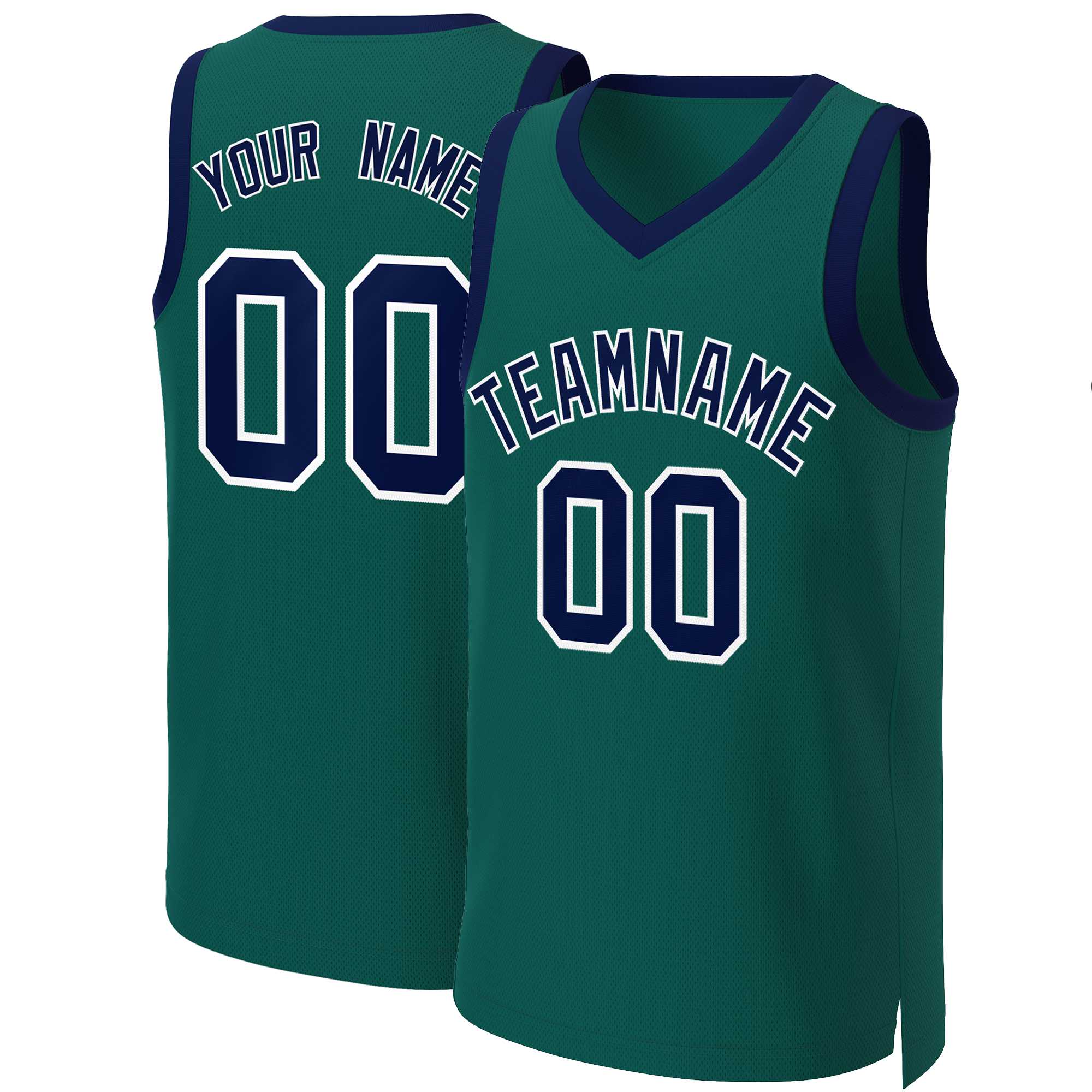 Maillot de basket-ball classique personnalisé Aqua bleu marine et blanc