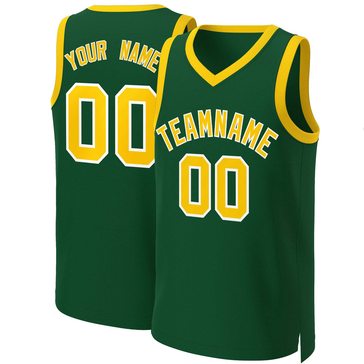Maillot de basket-ball classique personnalisé vert, or et blanc