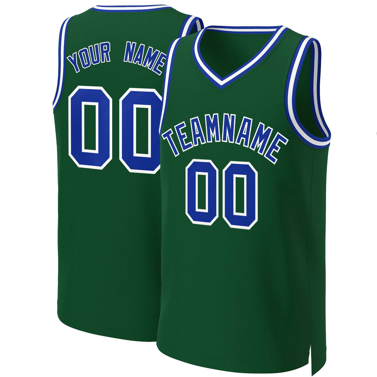Maillot de basket-ball classique personnalisé vert royal-blanc