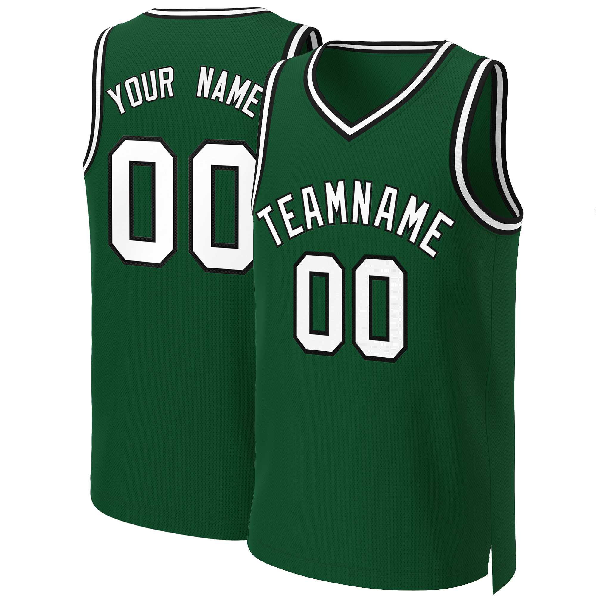 Maillot de basket-ball classique personnalisé vert, blanc et noir
