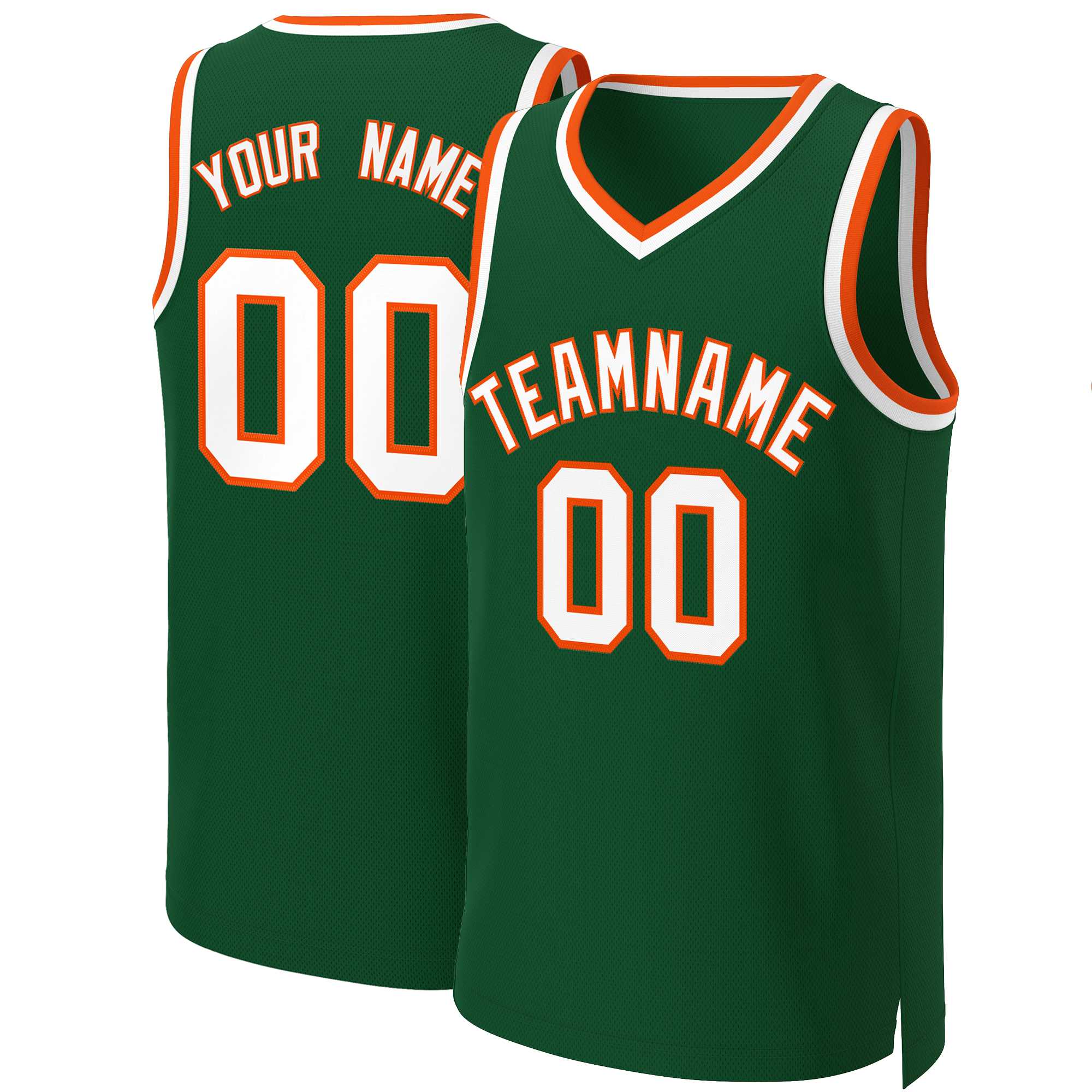 Maillot de basket-ball classique personnalisé vert, blanc et orange