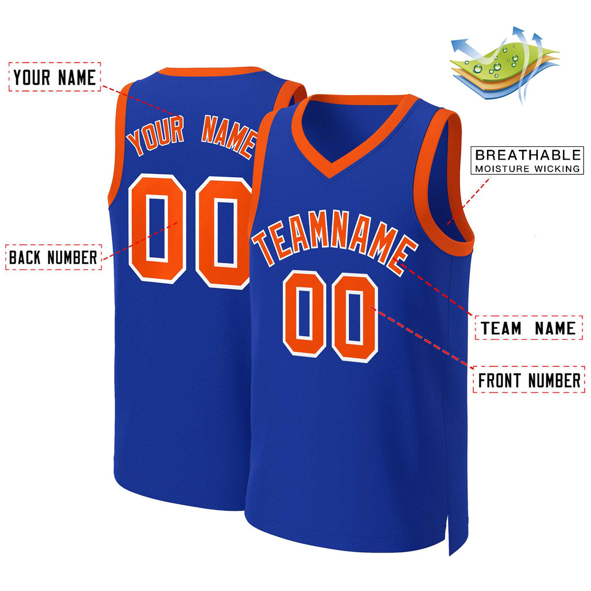Benutzerdefinierte Royal Orange-Weiß Classic Tops Basketballtrikot