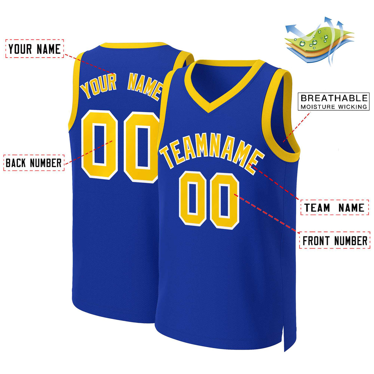 Benutzerdefinierte Royal Gelb-Weiß Classic Tops Basketball Jersey