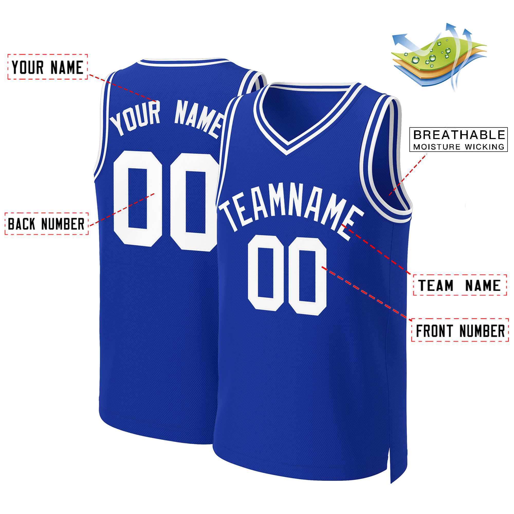 Benutzerdefinierte Royal White Classic Tops Basketballtrikot