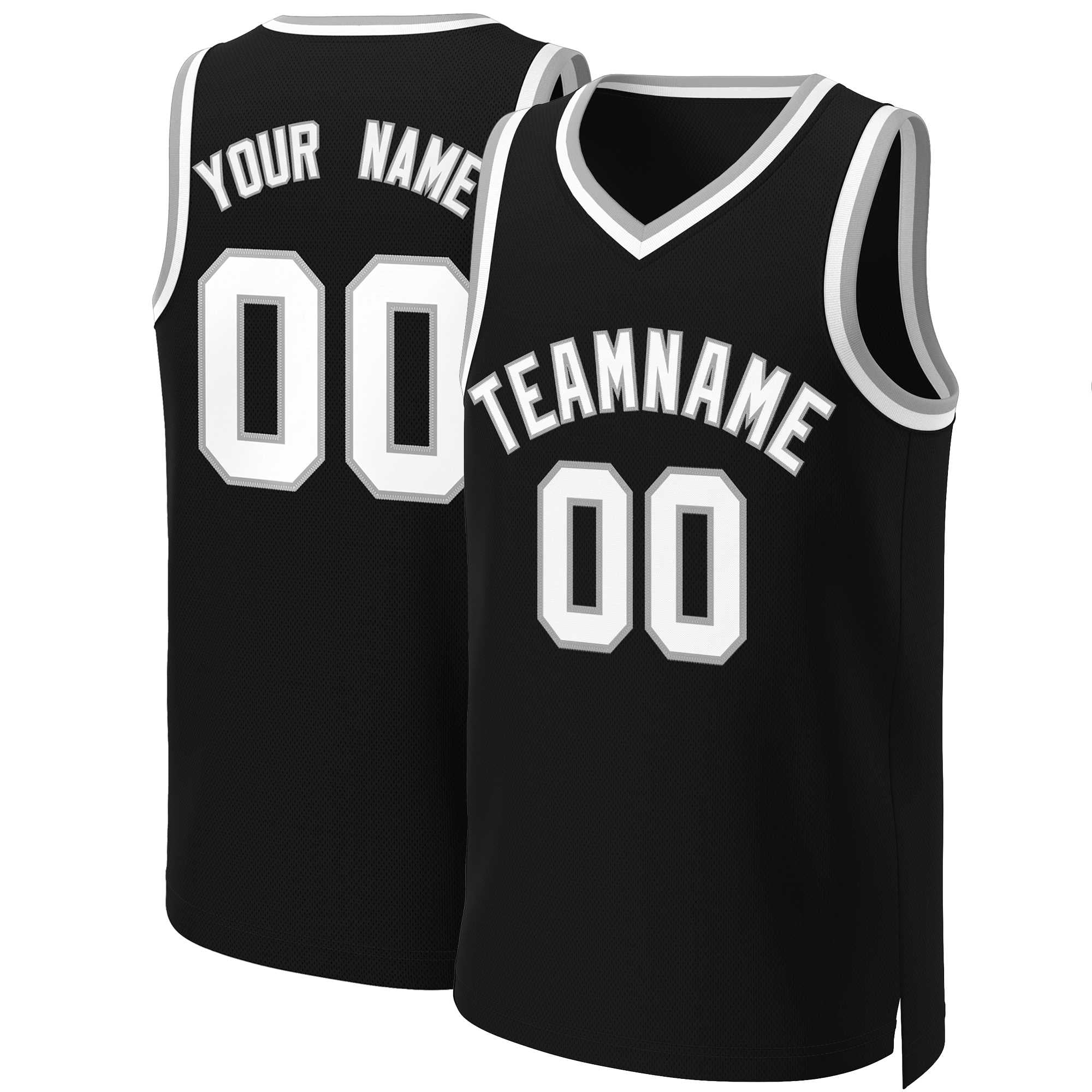 Benutzerdefinierte schwarz weiß-grau Classic Tops Basketball Jersey