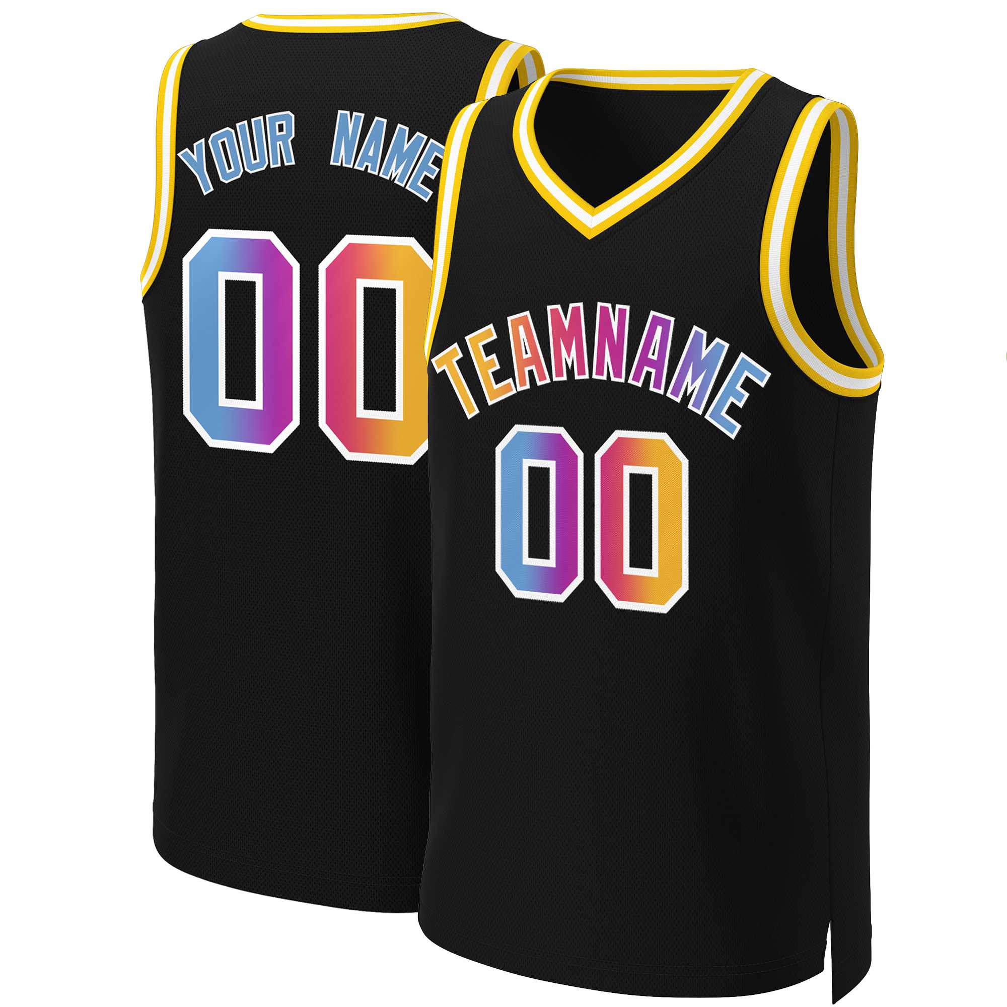 Maillot de basket-ball personnalisé noir, jaune et blanc, dégradé classique, à la mode