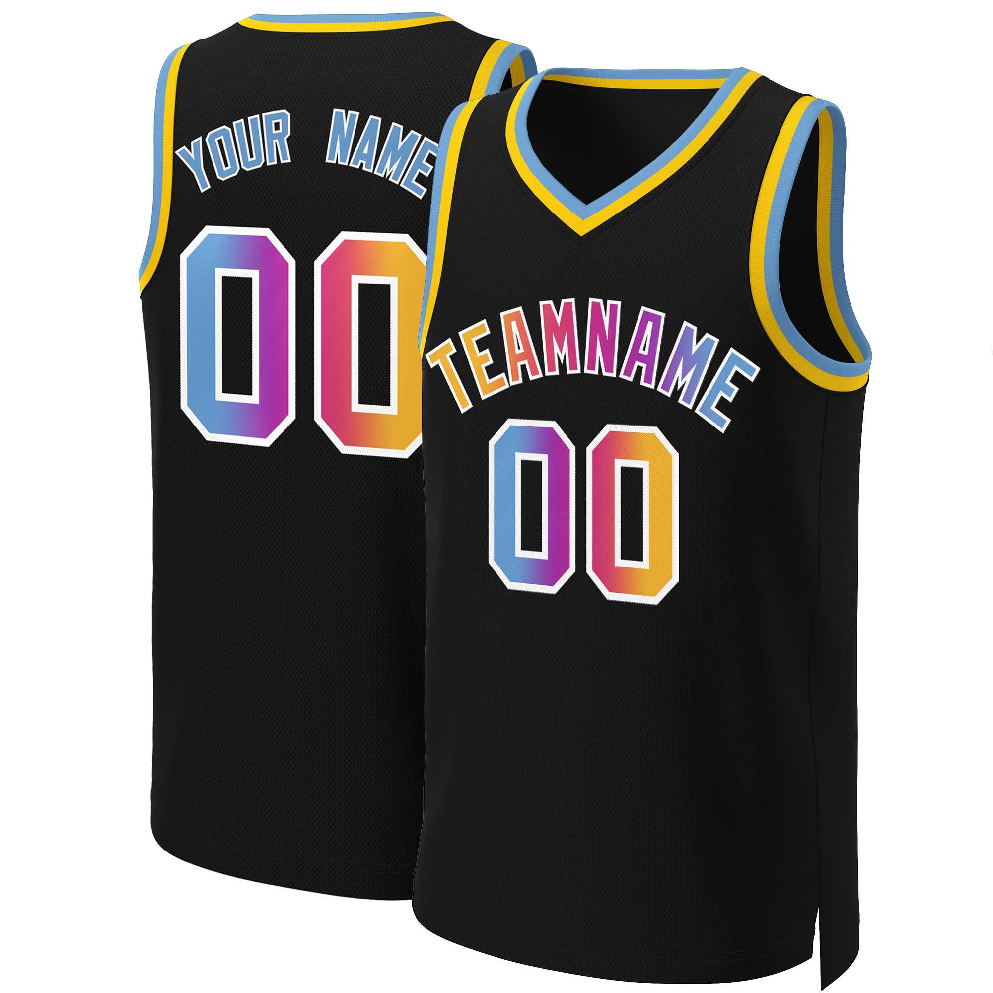 Maillot de basket-ball personnalisé noir, jaune et blanc, dégradé classique, à la mode
