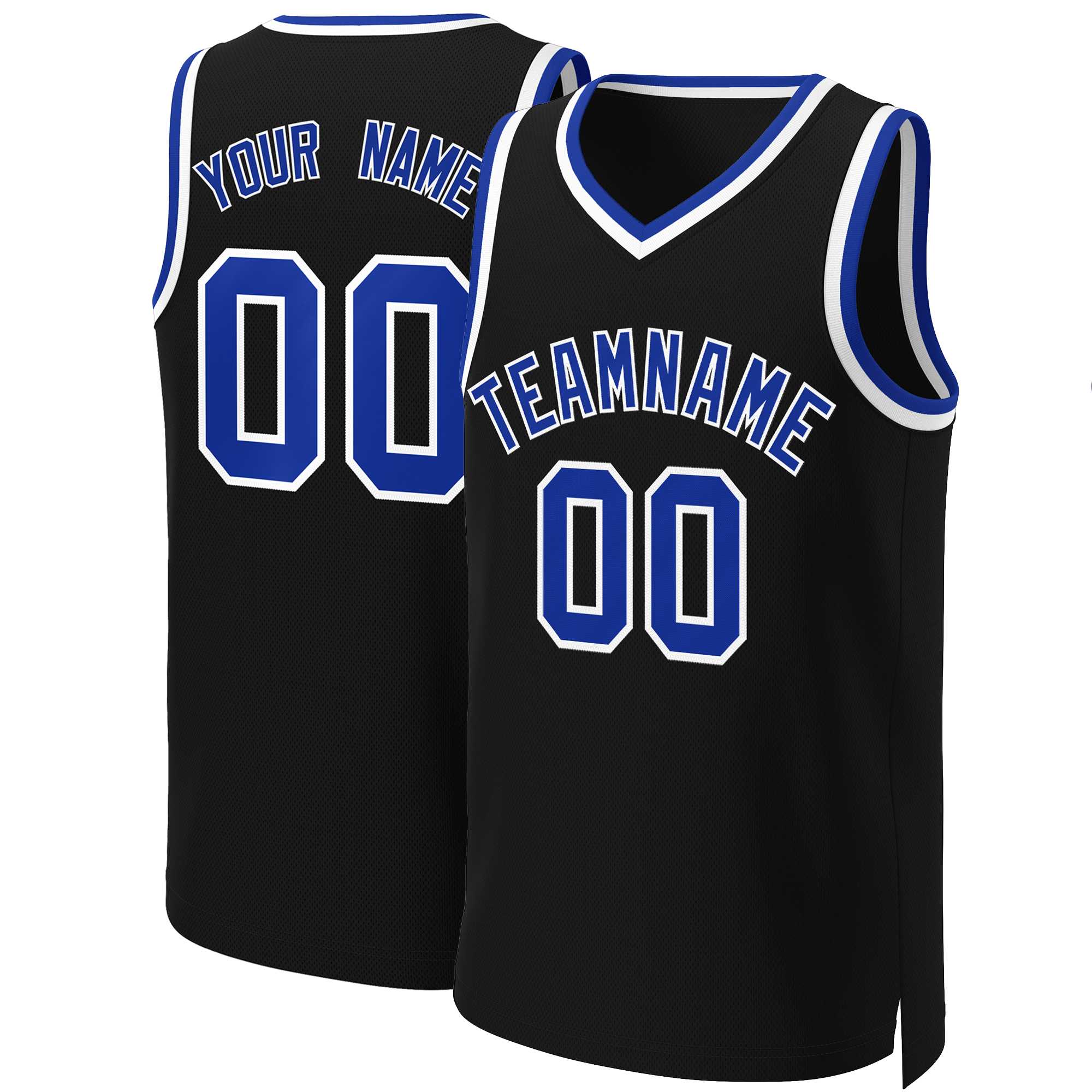 Maillot de basket-ball classique personnalisé noir royal-blanc
