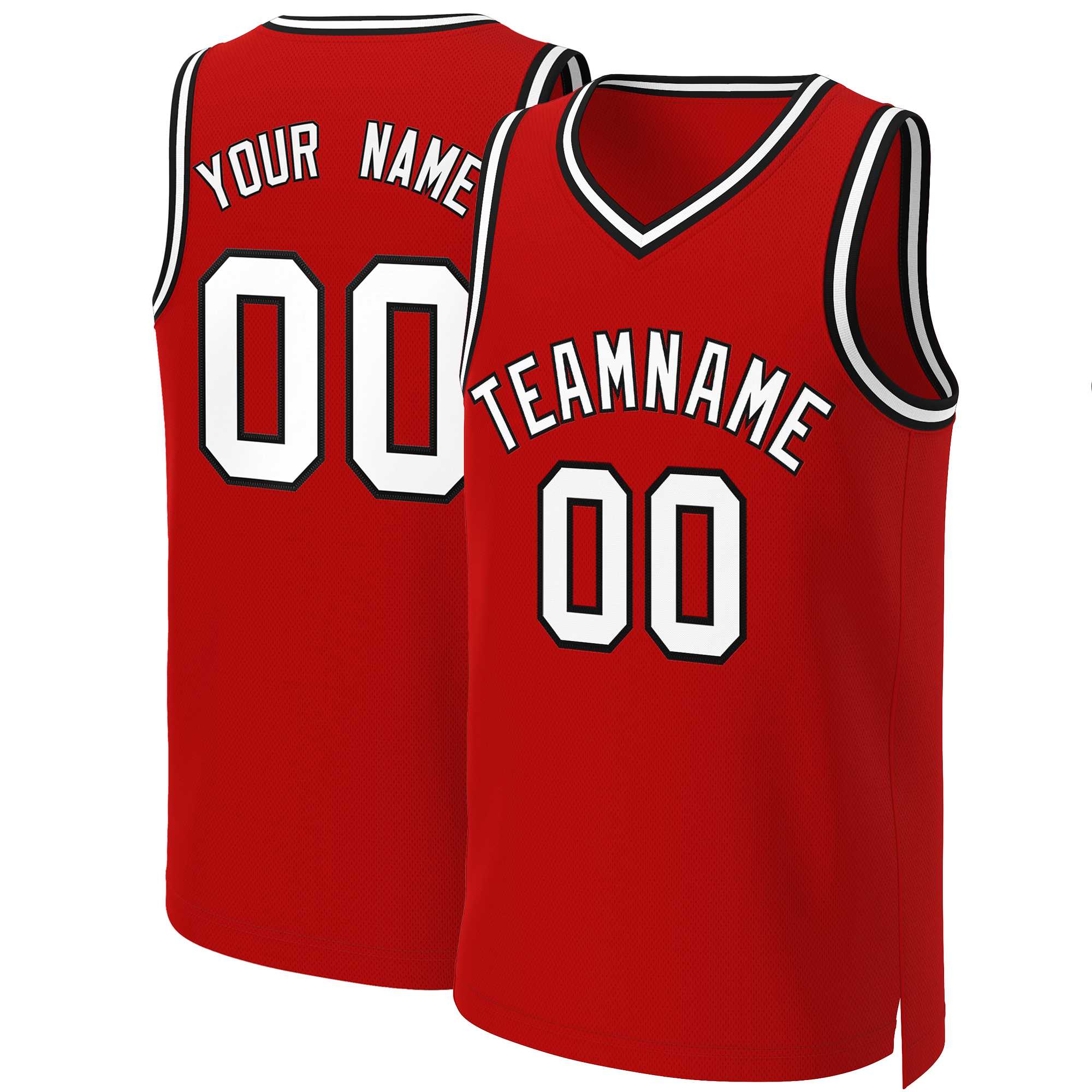 Maillot de basket-ball classique personnalisé rouge, blanc et noir