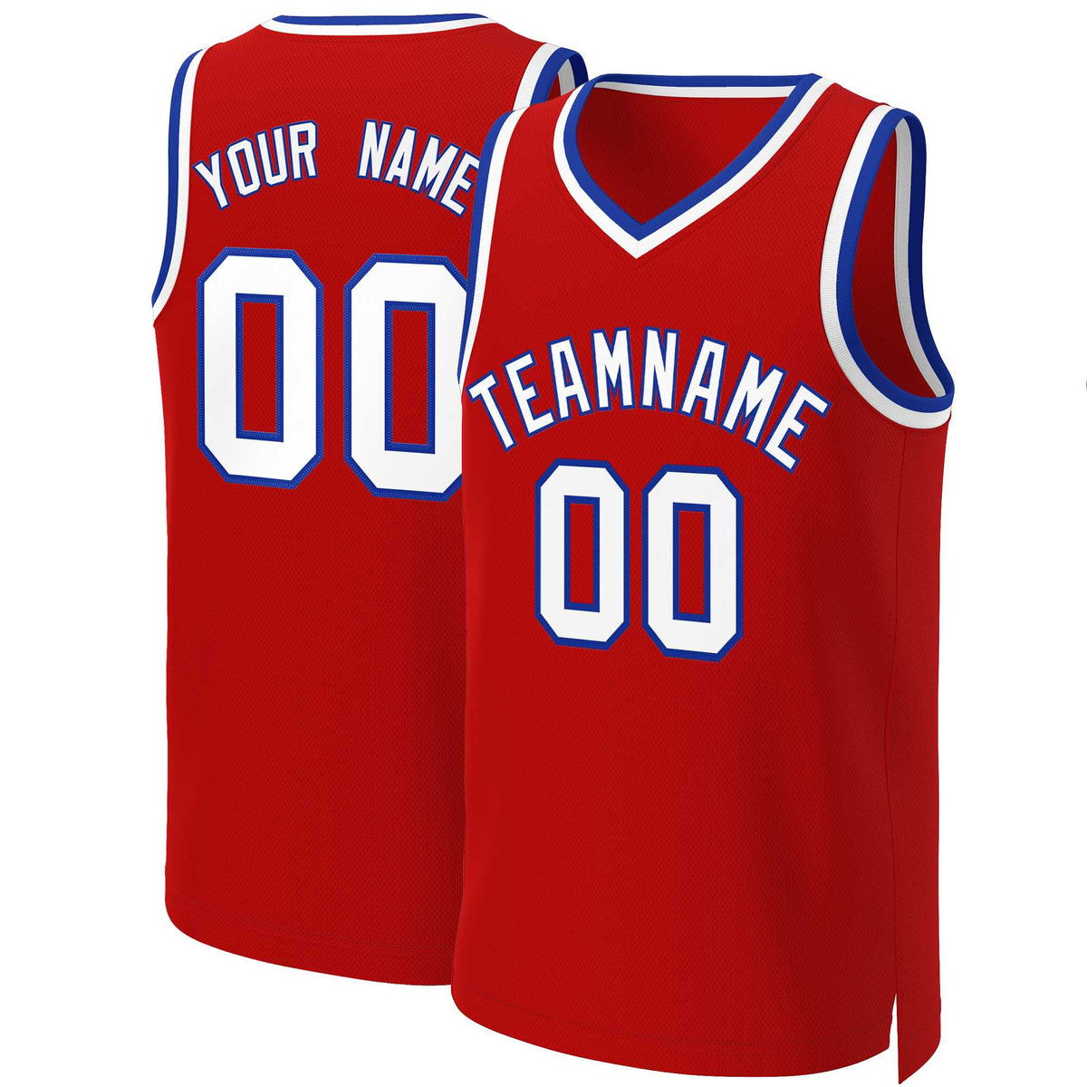 Maillot de basket-ball classique personnalisé rouge, blanc et bleu roi