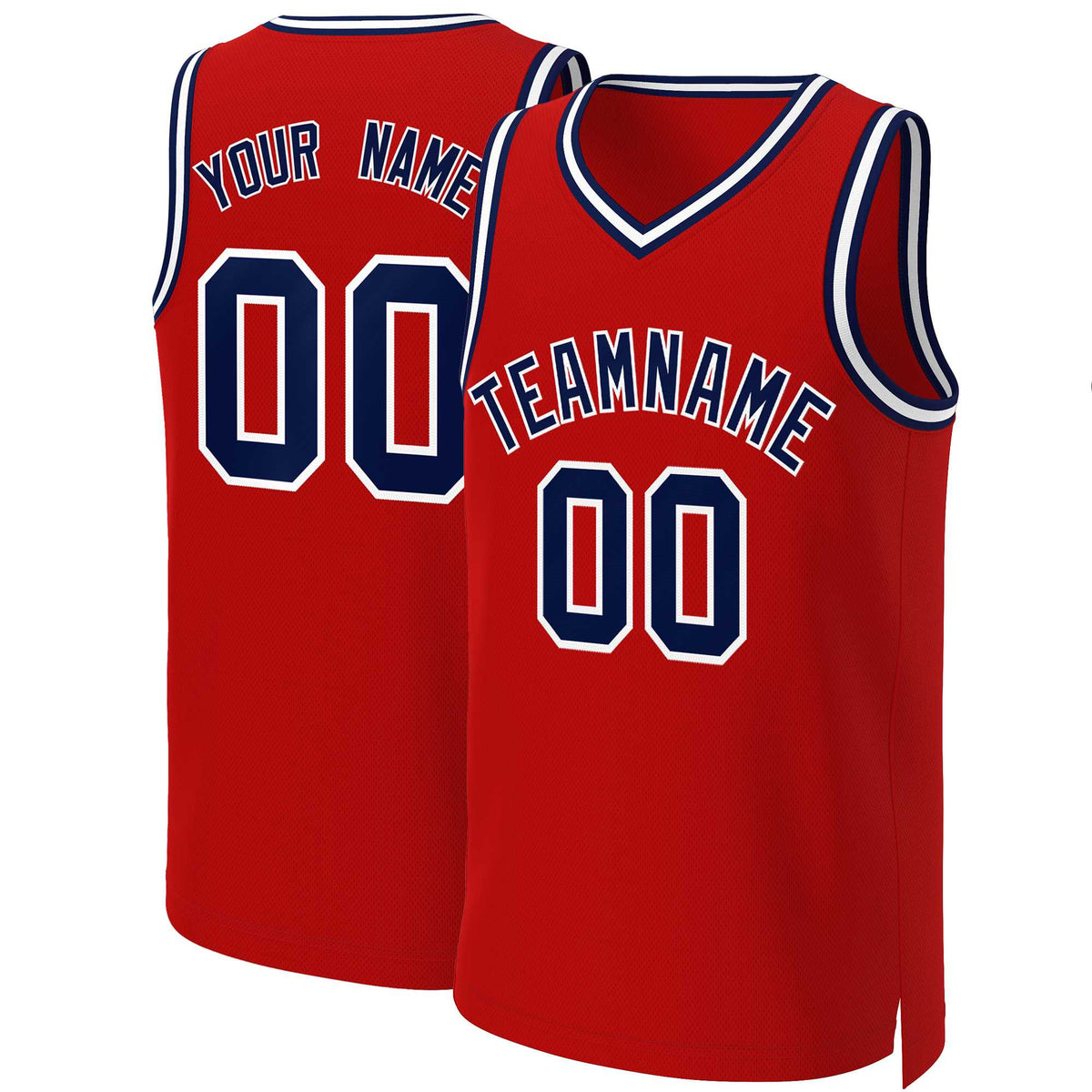 Maillot de basket-ball classique personnalisé rouge bleu marine et blanc