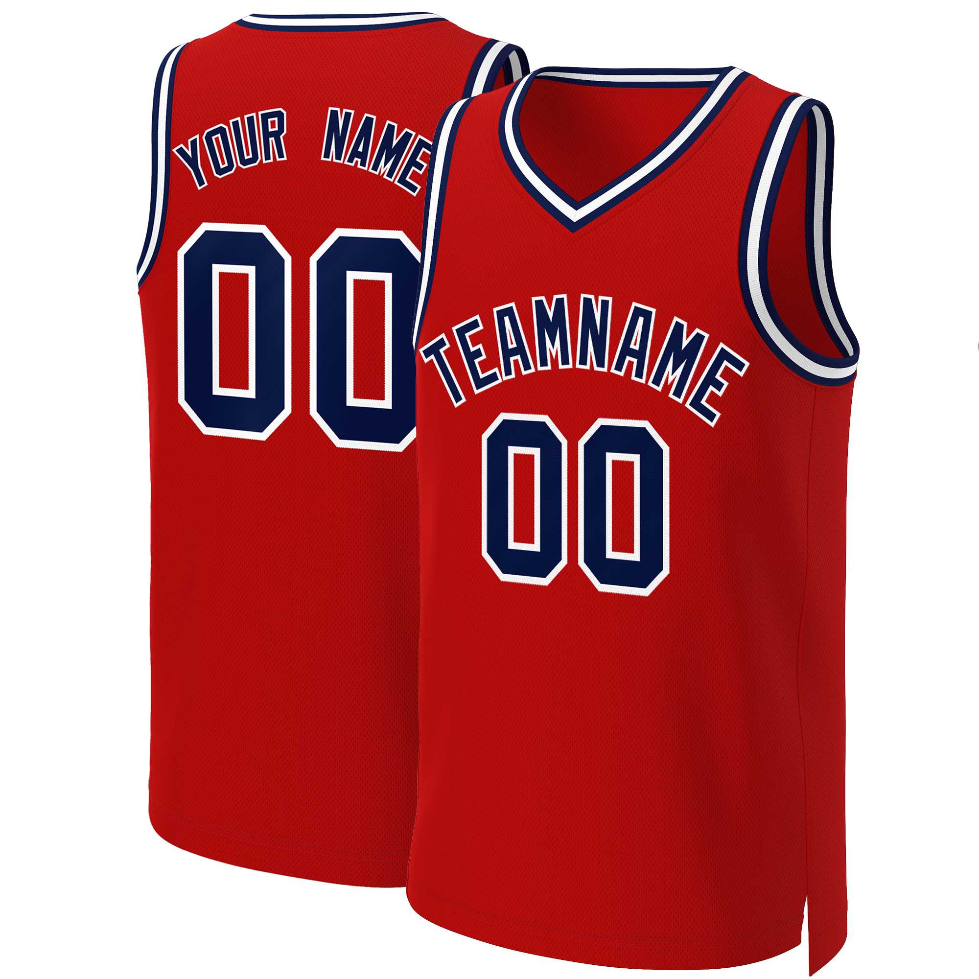 Maillot de basket-ball classique personnalisé rouge bleu marine et blanc