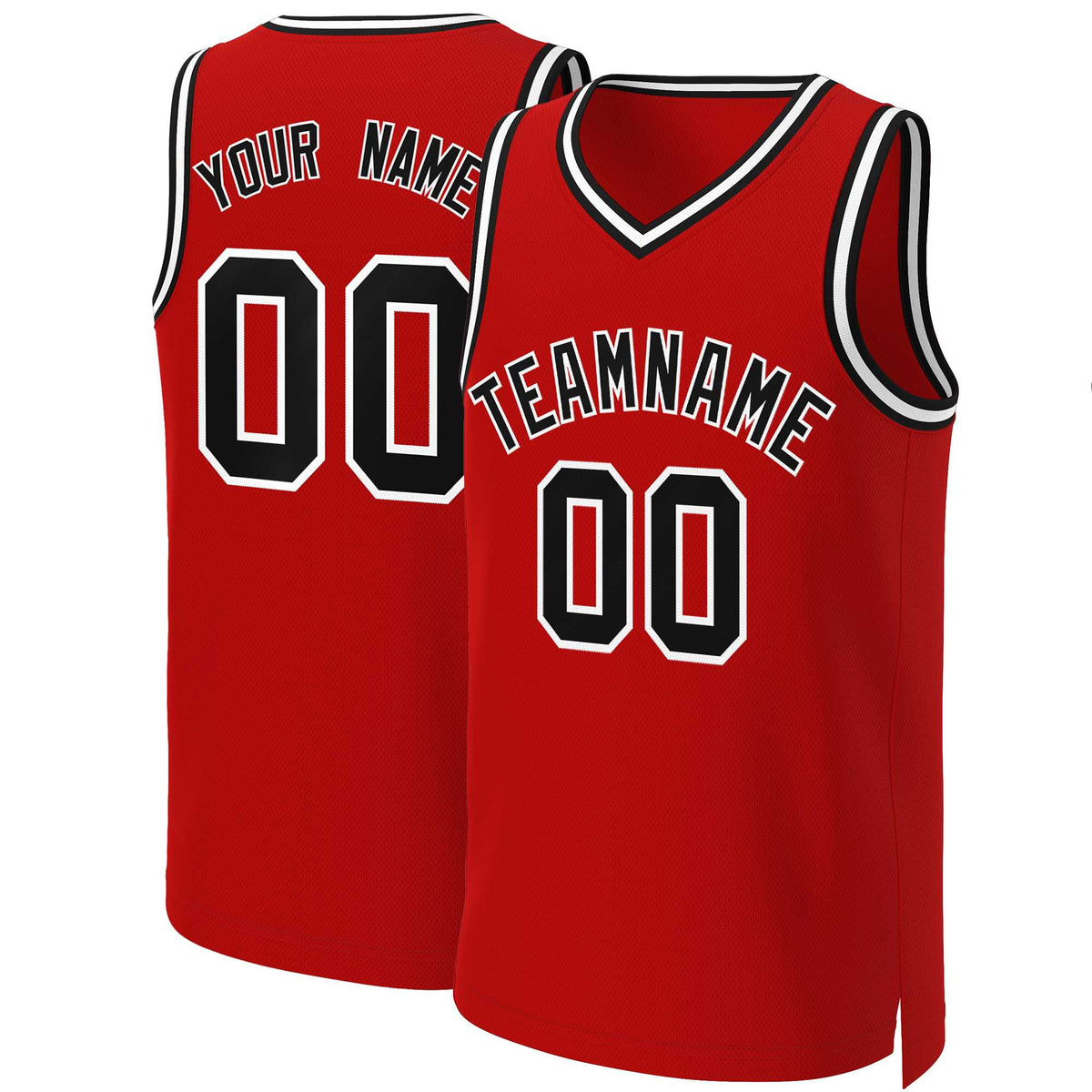 Maillot de basket-ball classique personnalisé rouge noir et blanc