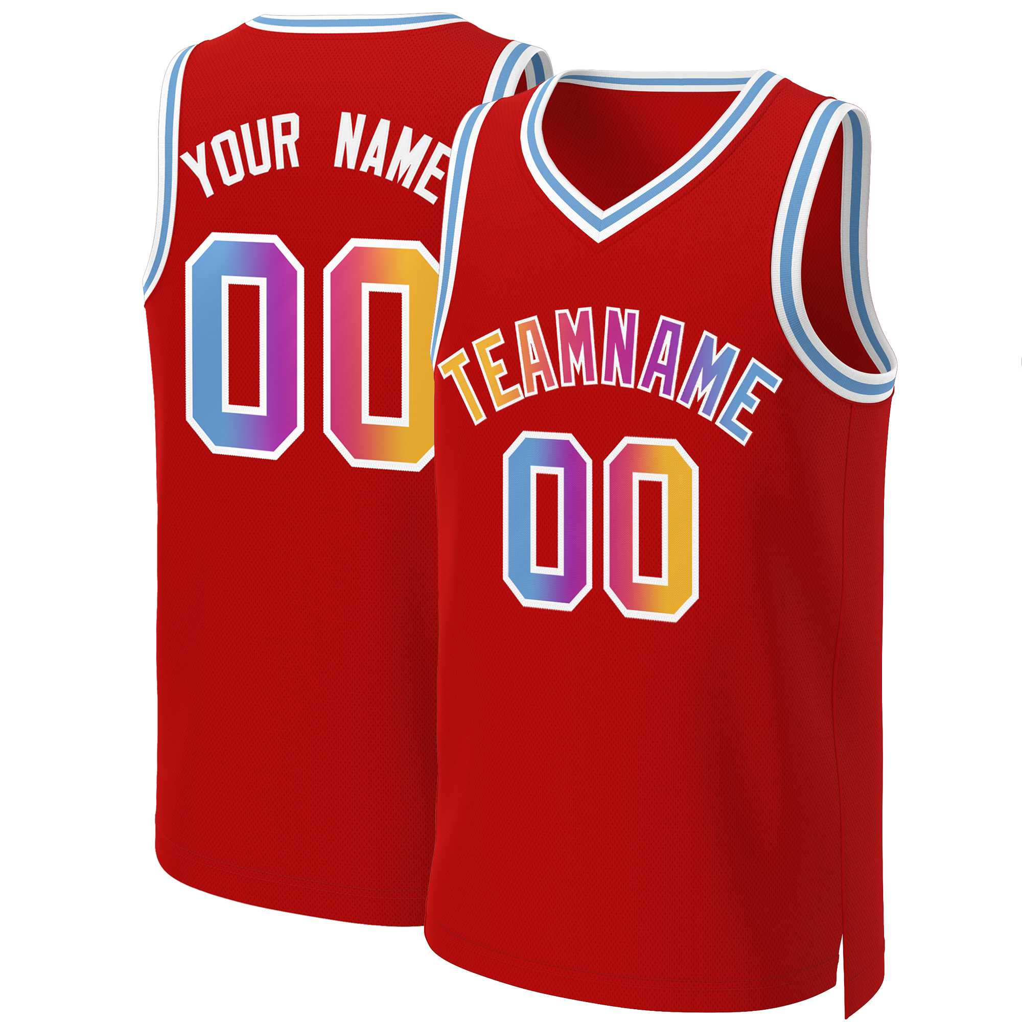 Maillot de basket-ball personnalisé rouge, jaune et blanc, classique et tendance, dégradé