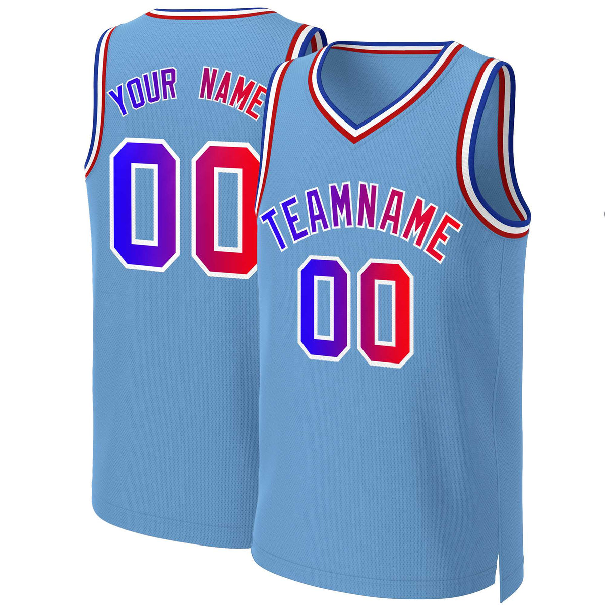 Benutzerdefinierte Hellblau Blau-Weiß Klassische Gradienten Mode Tops Basketball Jersey